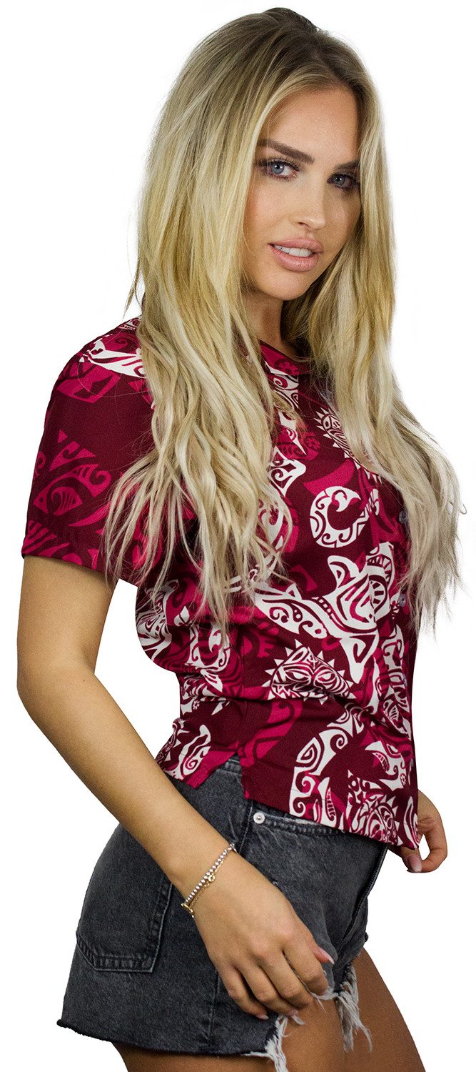 King Kameha Hawaiihemd Maori Wedding Funky Hawaiibluse Damen Kurzarm Front-Tasche Stylish