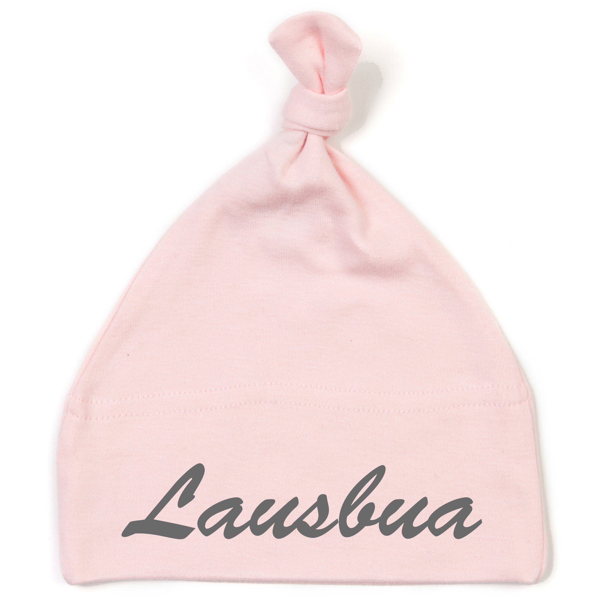 Schnoschi Erstlingsmütze Babymütze mit Knoten und mit Lausbua hochwertig bestickt / gestickt Stickerei mit Lausbua rosa