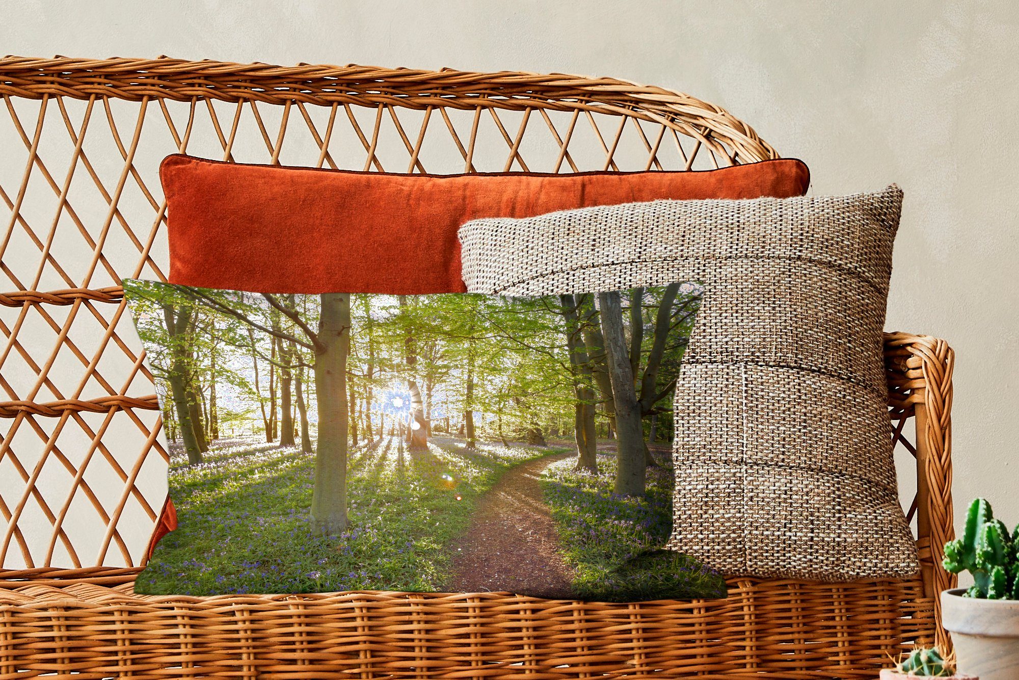 Baum Wohzimmer Dekoration, MuchoWow Füllung, - Wald Dekokissen - mit Schlafzimmer Sonne, Zierkissen, Dekokissen