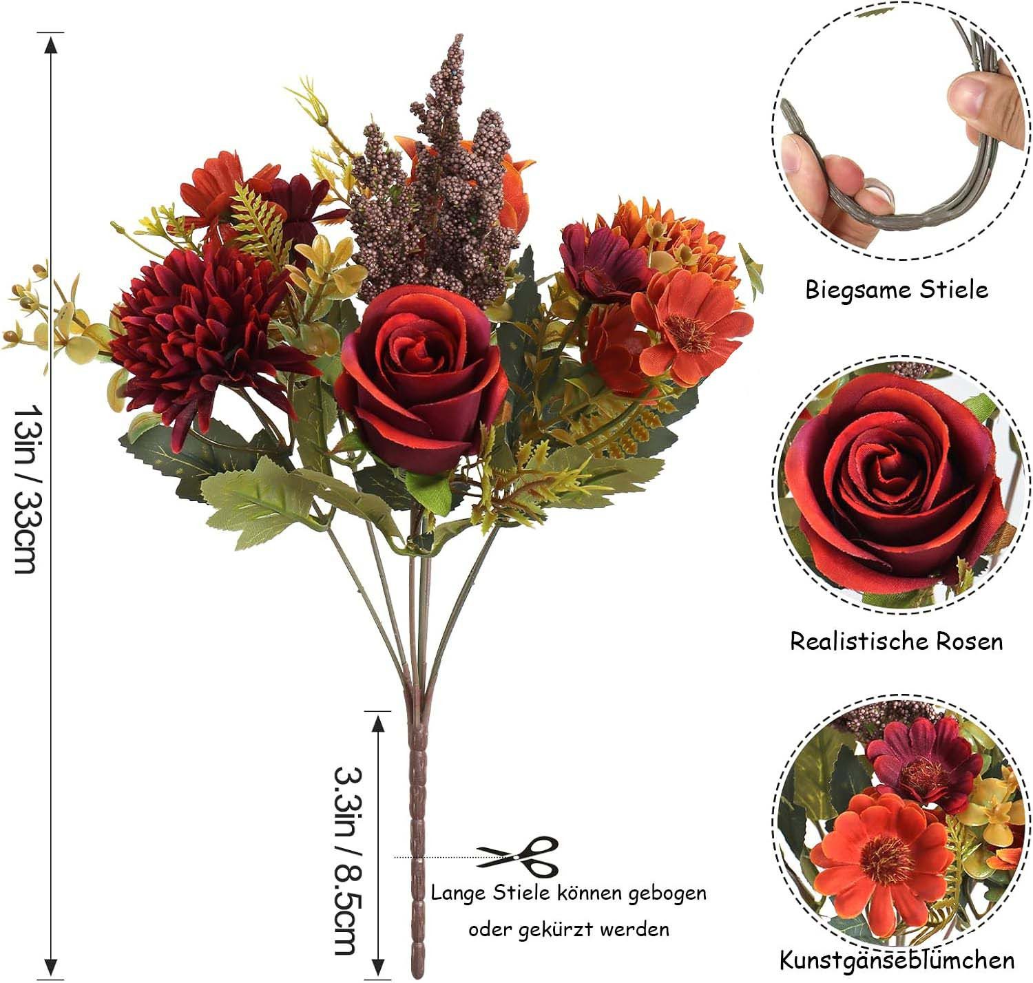 Kunstblumenstrauß Künstliche Blumen 2/4 Bündel künstliche Rosen Gänseblümchen, Agger, Perfekt für Hochzeit, Party oder Heimdekoration in Rosa – Bild 2 von 5