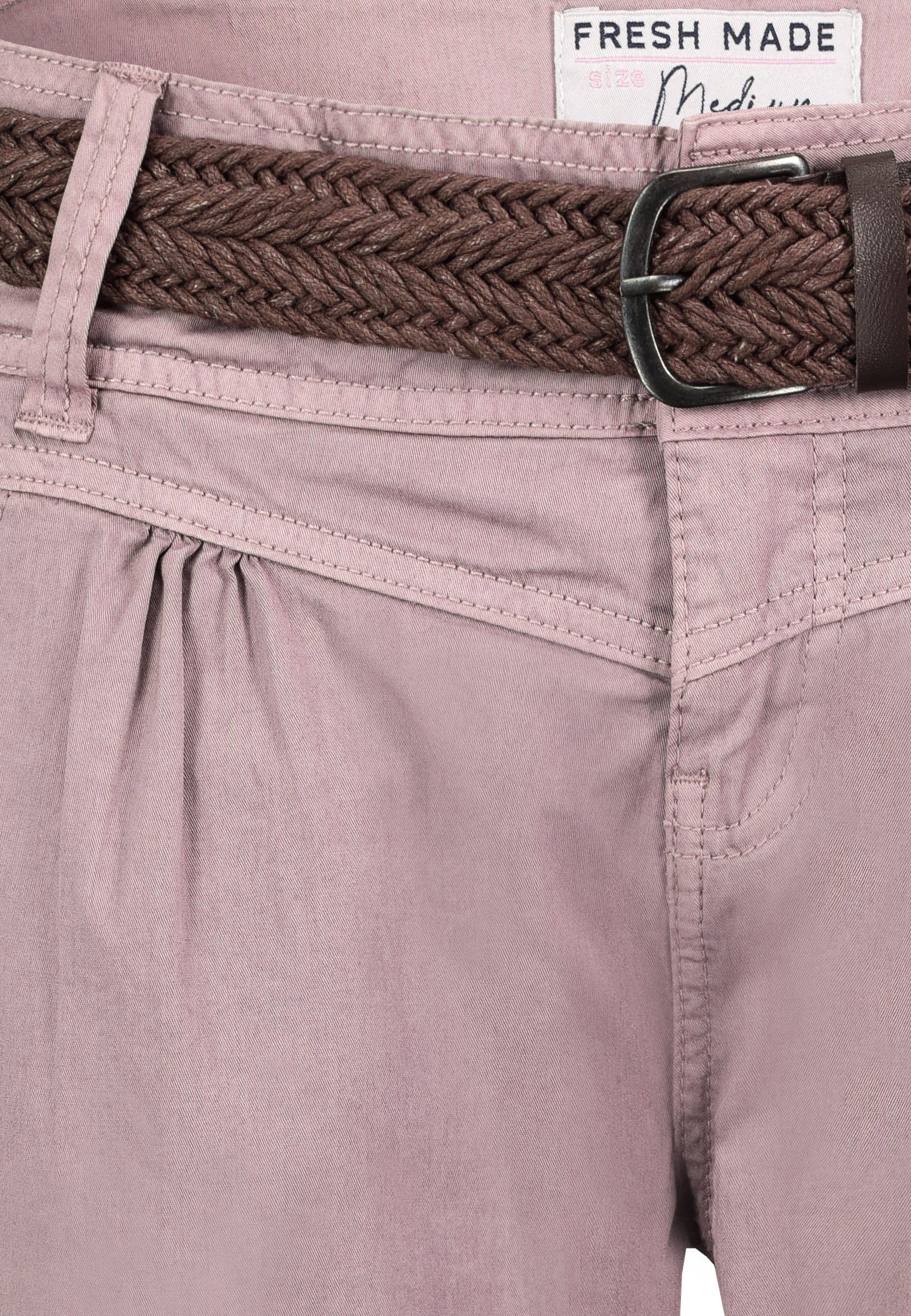 Capri Bermuda Made Gürtel Chino Fresh Short Bermudas Hose Sommer Damen 3/4 mit Rosa Stoff Hose