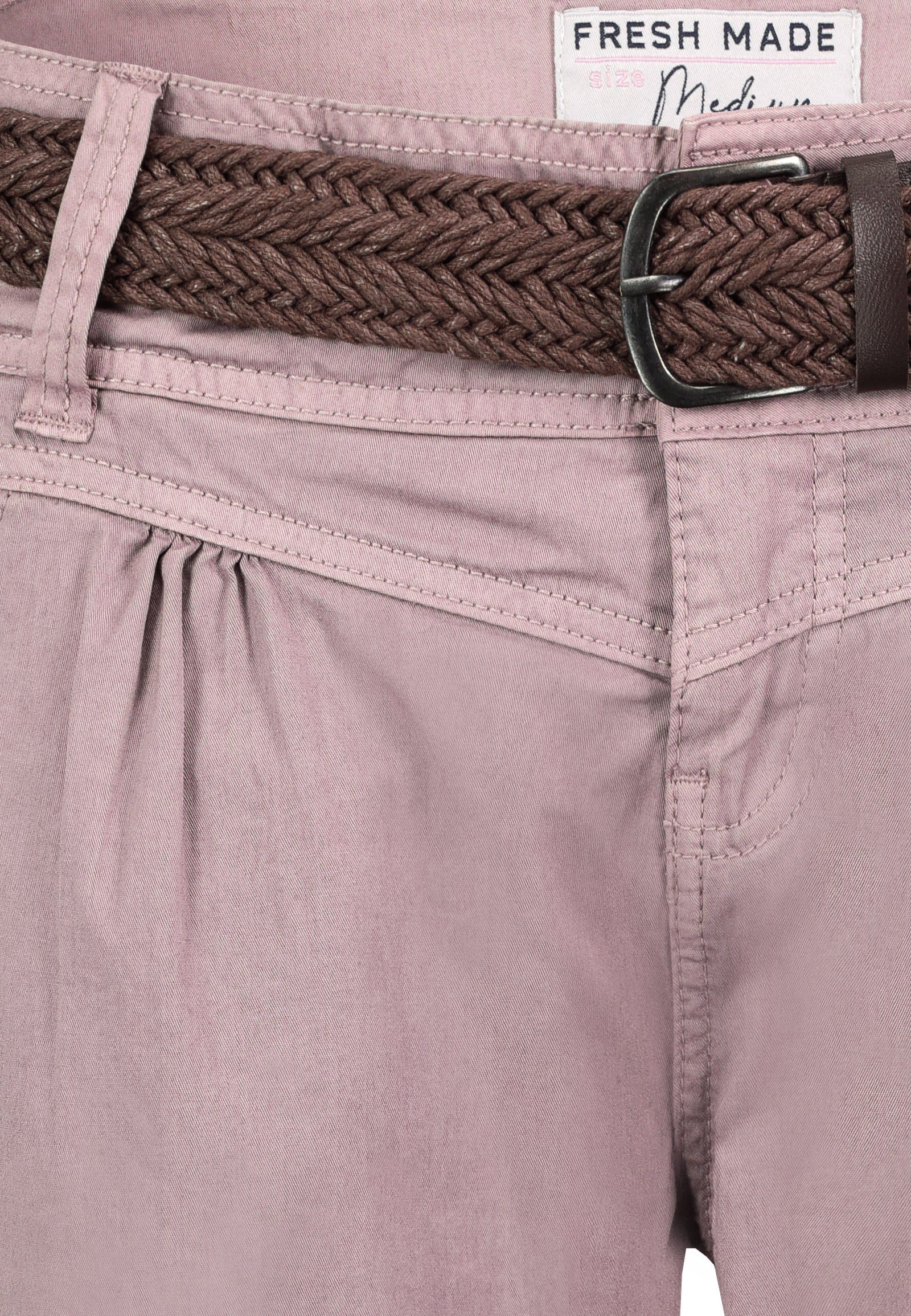 Fresh Made Bermudas Damen Short Bermuda 3/4 Hose Sommer Chino Stoff Hose mit Gürtel Capri – Bild 3 von 5