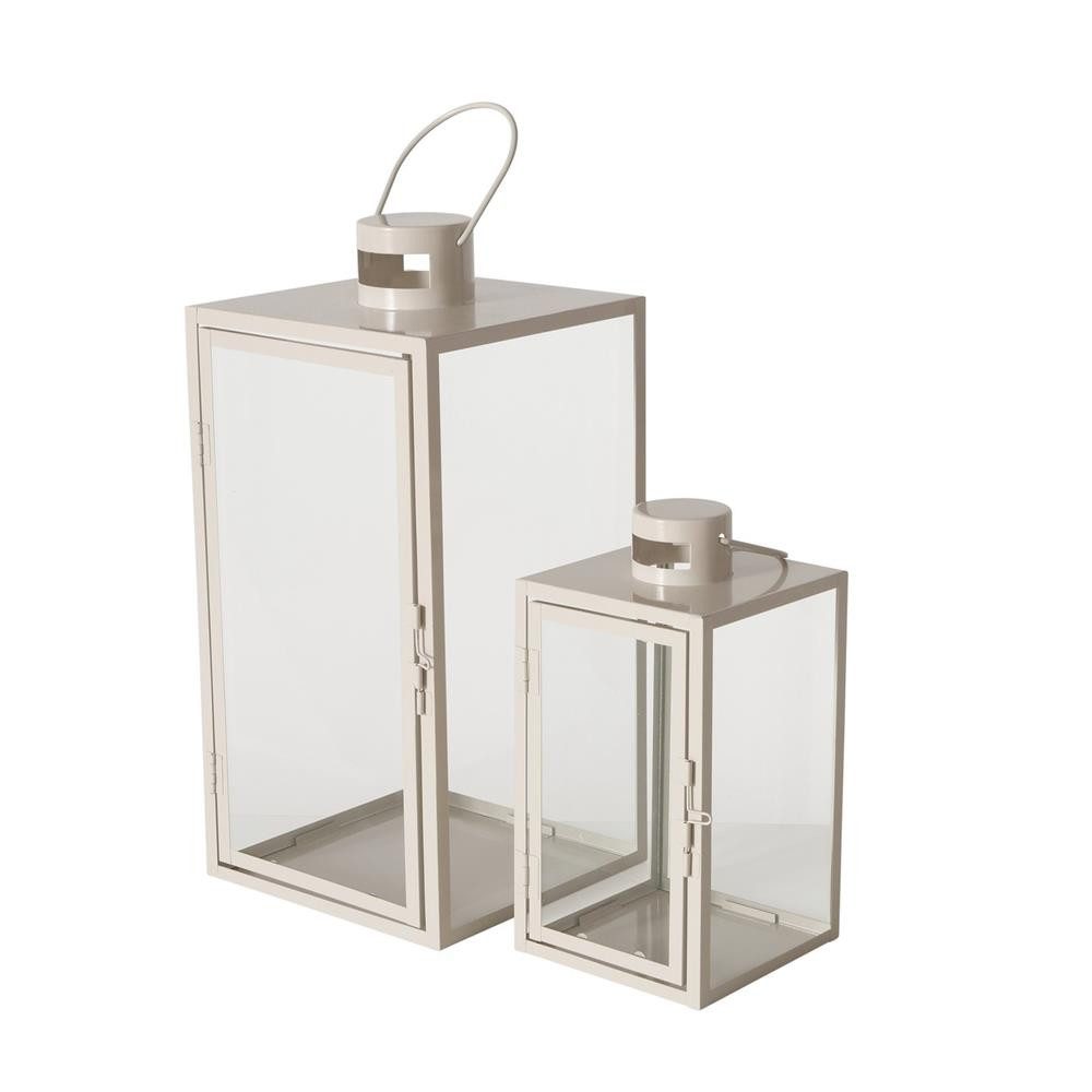 BOLTZE Kerzenlaterne Laterne Arania 2er Set Metall/Glas beige, modern, quadratisch, mit Henkel, Glas-Metall-Kombination