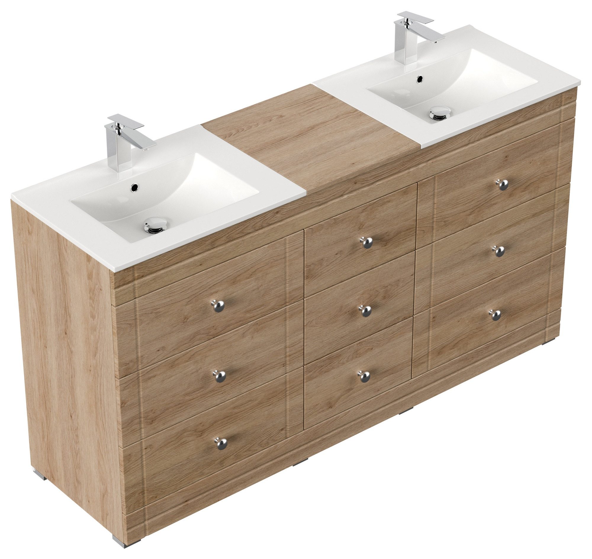 Magnolia Home Doppelwaschtisch Stand Badmöbel Cosmo Klassik SoftClose eiche hell