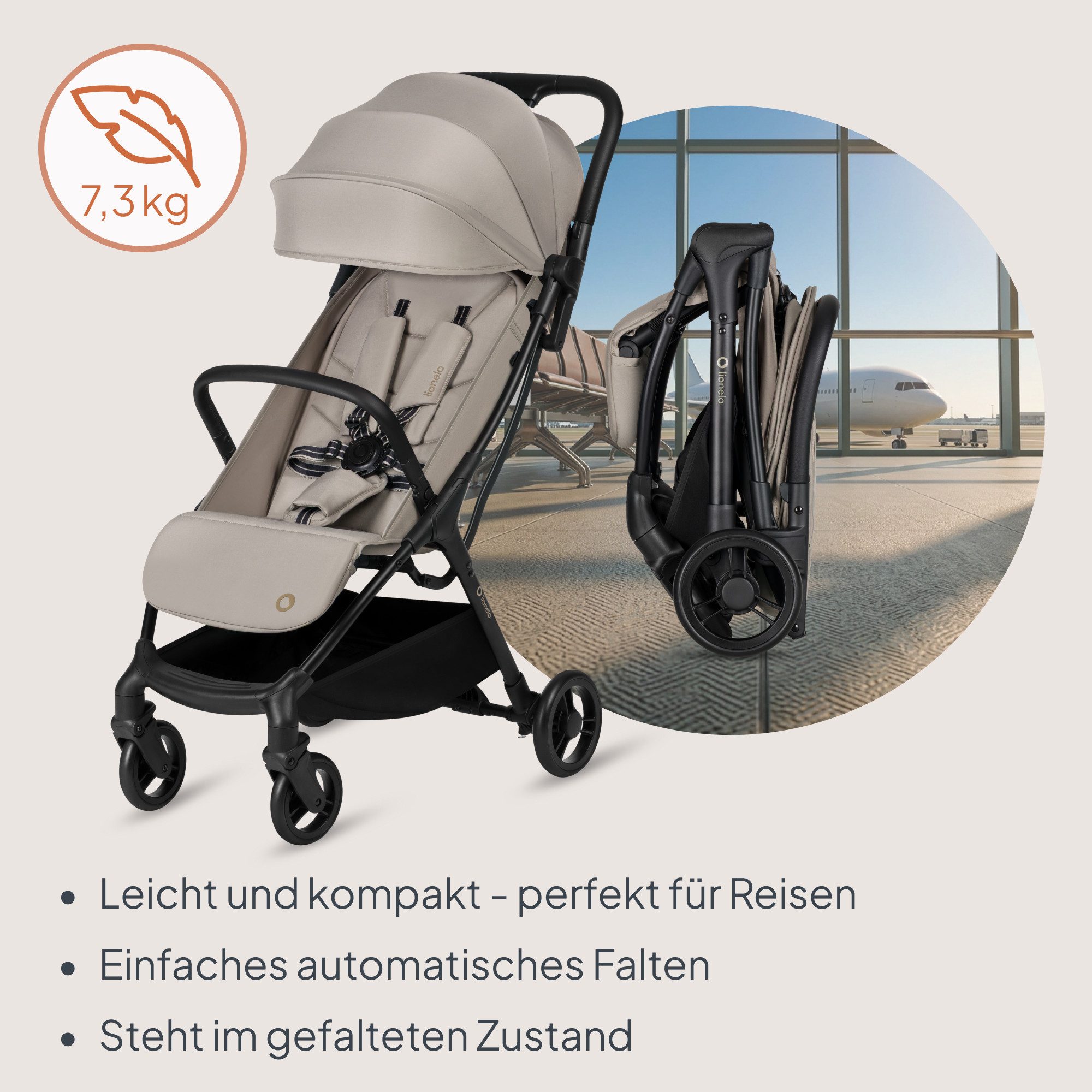 lionelo Kinder-Buggy AGIA, (Set), Leicht/Auto-Fold/kompakt/steht frei/bis 22kg