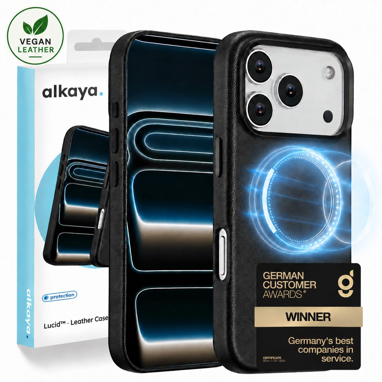 alkaya. Handyhülle Premium Hülle für iPhone Magsafe Vegane Lederhülle Schutz Case Cover für iPhone 17 Pro Max, für Apple iPhone 17 Pro Max, 6,9 Zoll, PU Leder, Schutzhülle, Kunstleder, Magnet, Leder, Bumper, Handy, Zubehör, PU