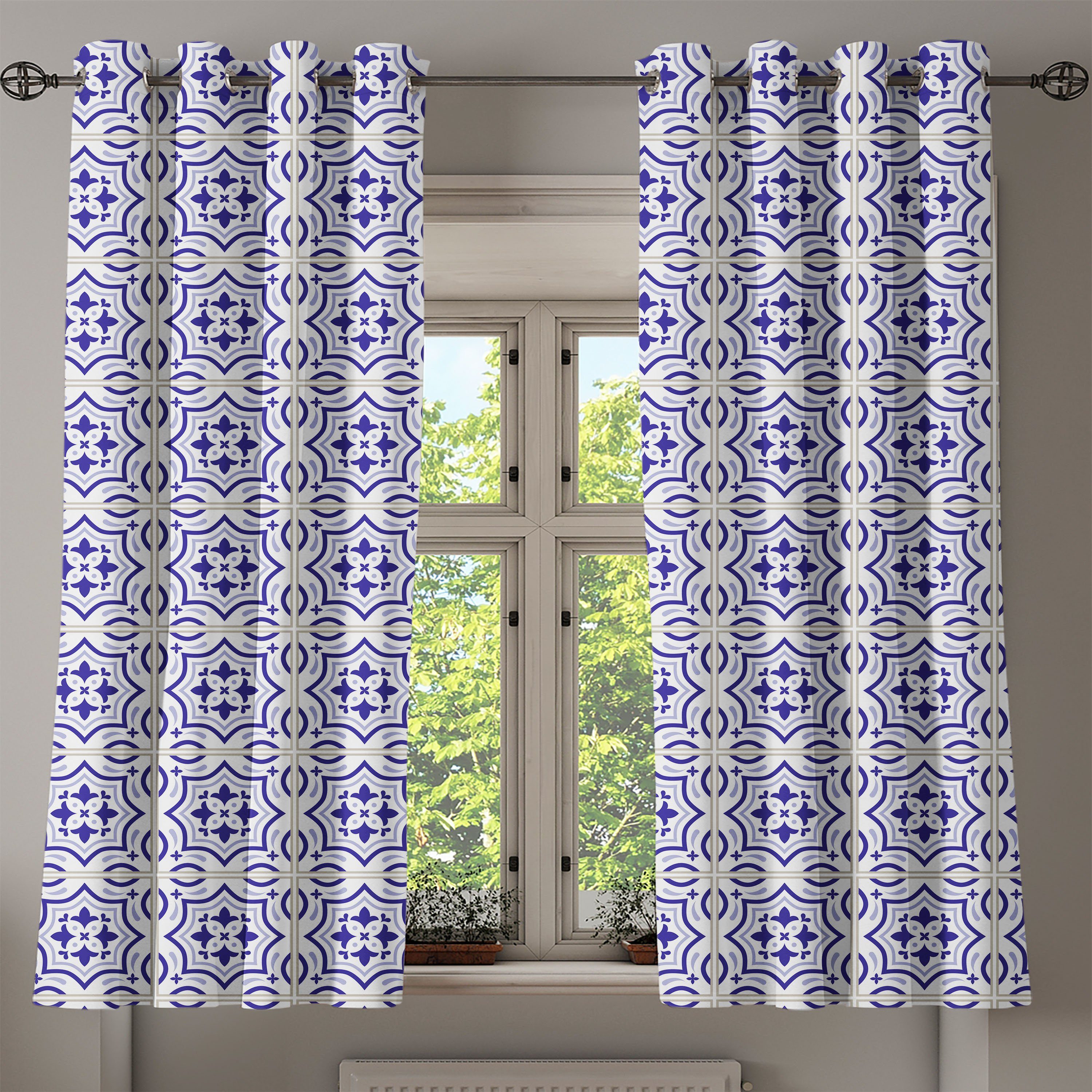 Wohnzimmer, Gardine Bodenfliese Azulejo Abakuhaus, Schlafzimmer Portugiesisch 2-Panel-Fenstervorhänge Dekorative für