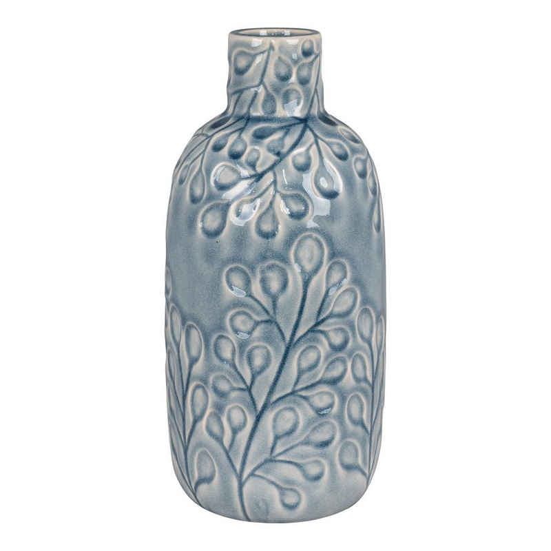 House Nordic Dekovase House Nordic Vase Blau mit Blumen Muster 26 cm