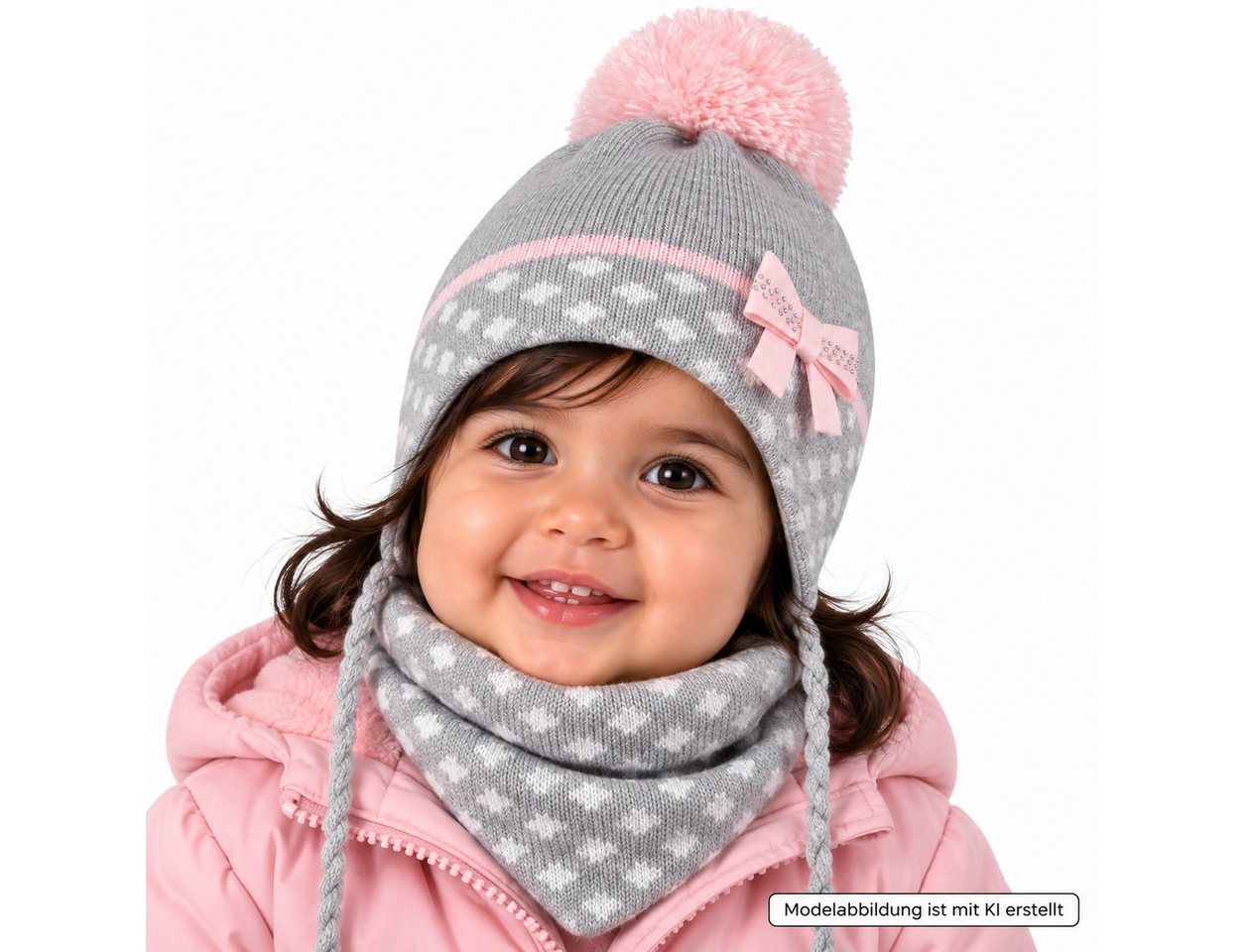 Smarilla Mütze & Schal Babymütze Wintermütze Mütze Schal Dreiecktuch Winterset Bindebänder