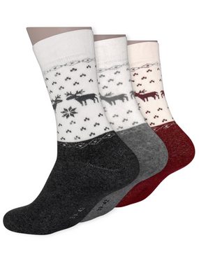 Die Sockenbude Thermosocken VOLLFROTTEE - Damen Thermosocken (Bund, 3-Paar, grau rot weiss) mit weichem Bund