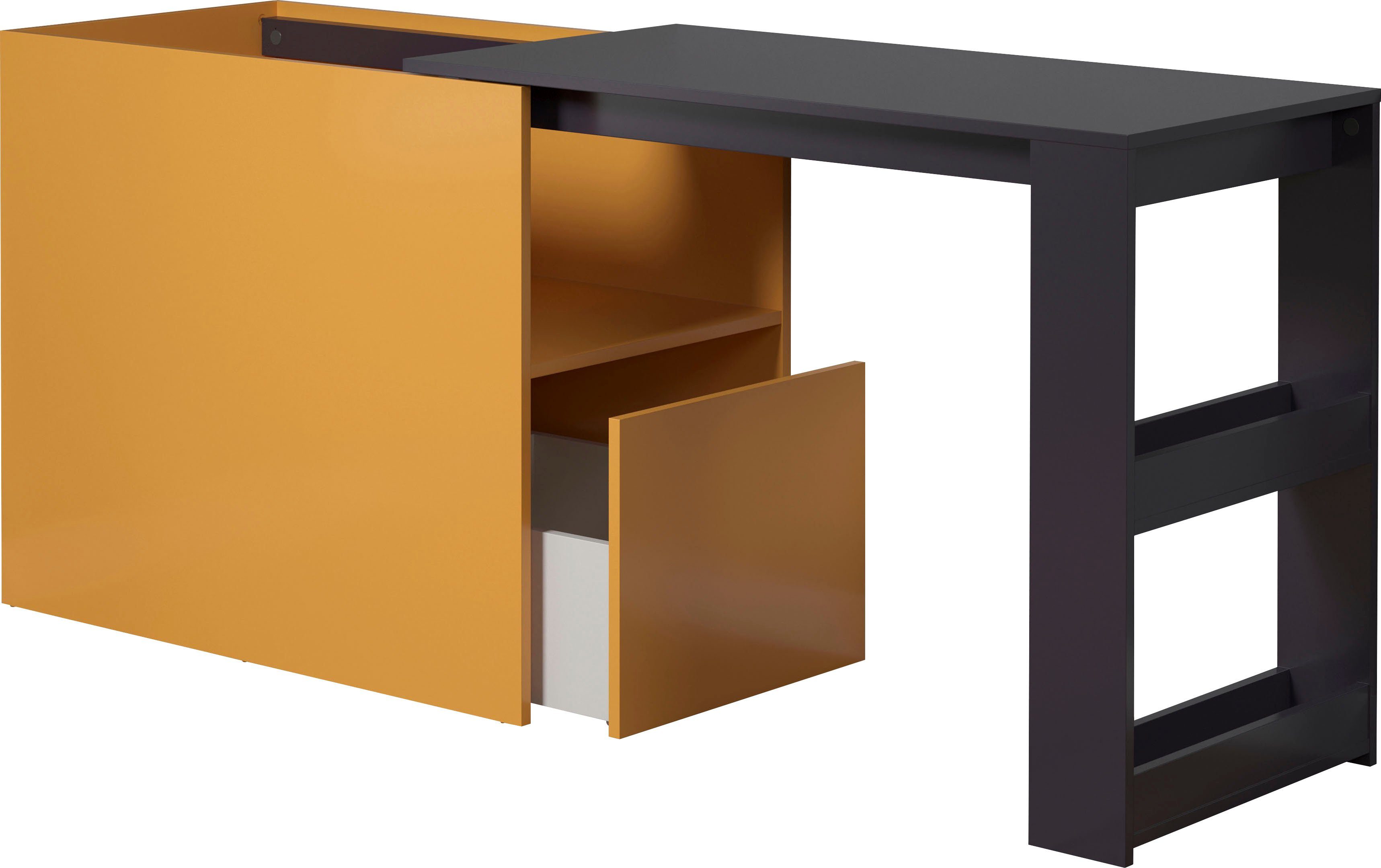 andas Schreibtisch Platzsparender / 100 von blau 170 (1-St), zu Schreibtisch, Skive cm, gelb ausziehbar