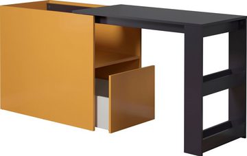 andas Schreibtisch Skive (1-St), Platzsparender Schreibtisch, ausziehbar von 100 zu 170 cm, blau / gelb