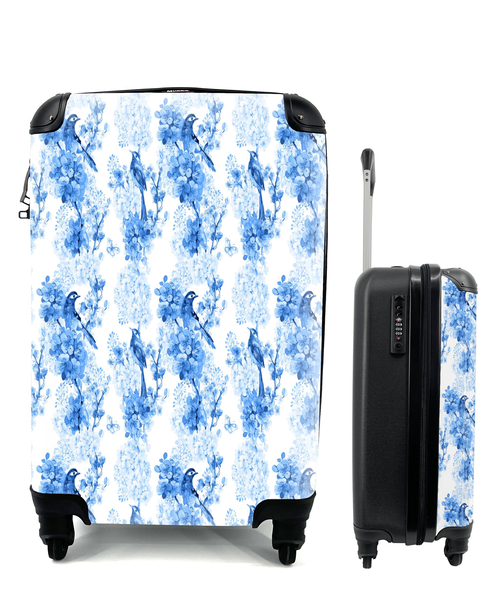 MuchoWow Handgepäckkoffer Blumen - Blüte - Collage - Blau, 4 Rollen, Reisetasche mit rollen, Handgepäck für Ferien, Trolley, Reisekoffer