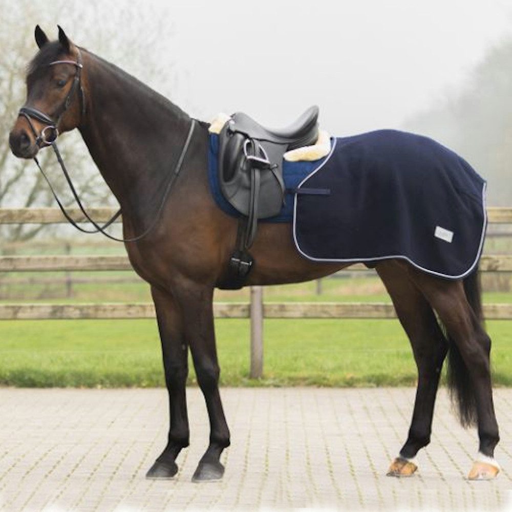 QHP Pferde-Abschwitzdecke QHP Ausreitdecke Quarter aus Wolle - navy