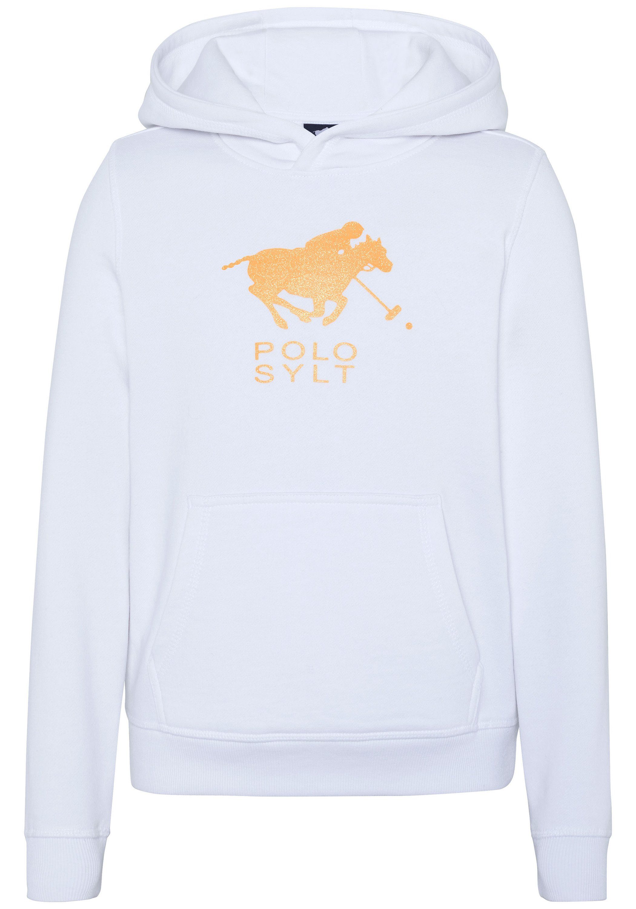 Label-Motiv glitzerndem White Polo Sylt mit Sweatshirt Bright