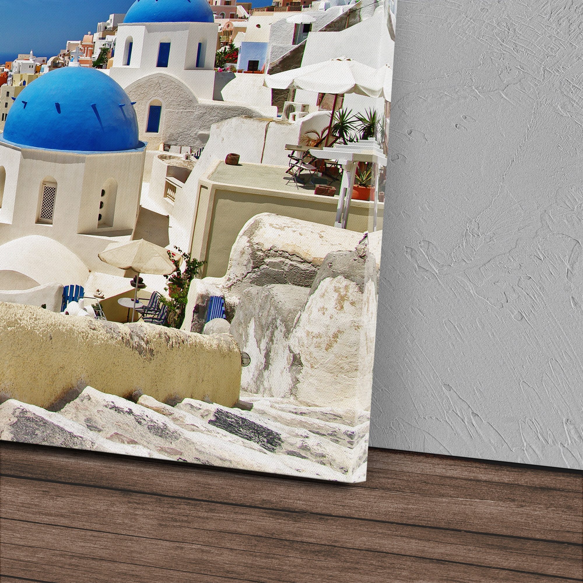 Sinus Art Leinwandbild 120x80cm Wandbild auf Leinwand Santorini Griechenland Insel weiße Häus, (1 St)