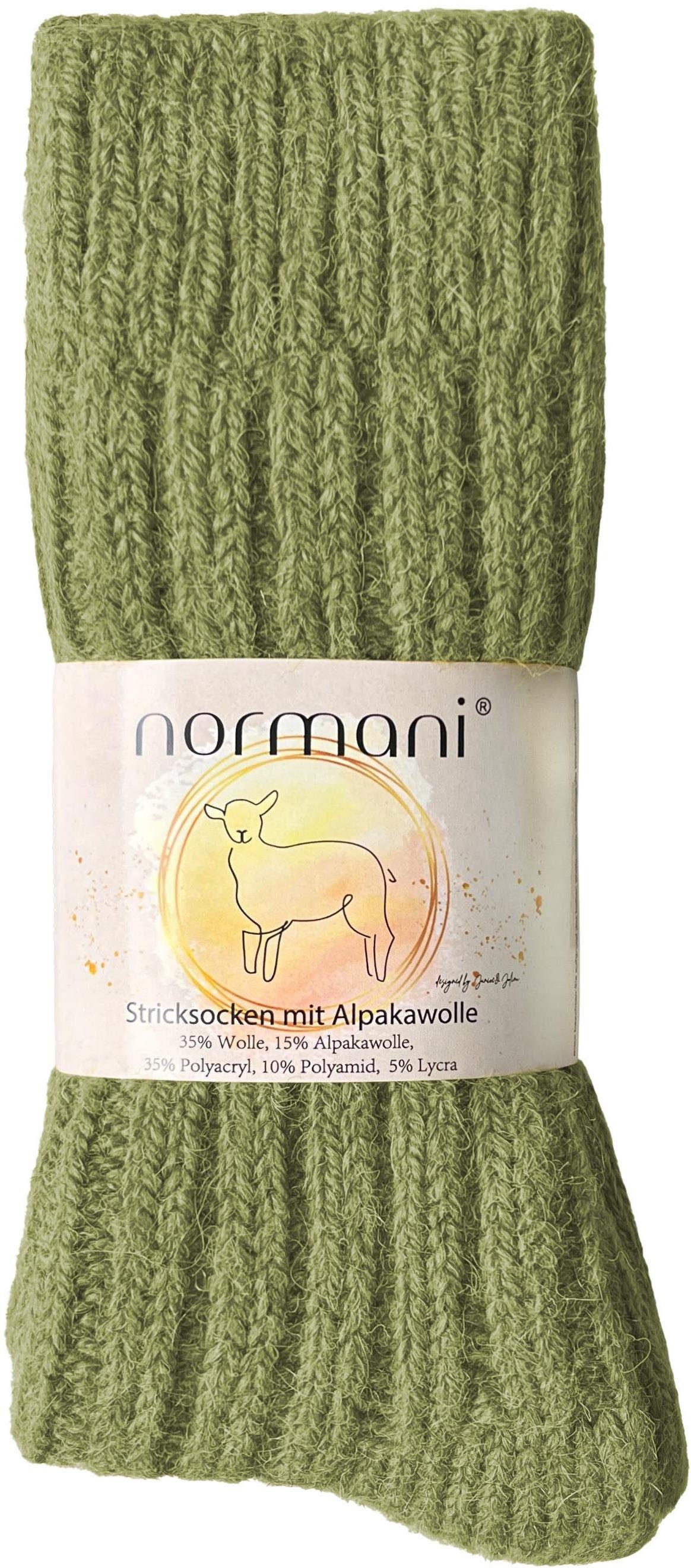 Paar) Paar WollSocken Schafwolle Alpaka- hochwertige (2 2 Qualitätssocken und Thermosocken Wollanteil mit Grün aus hohem normani