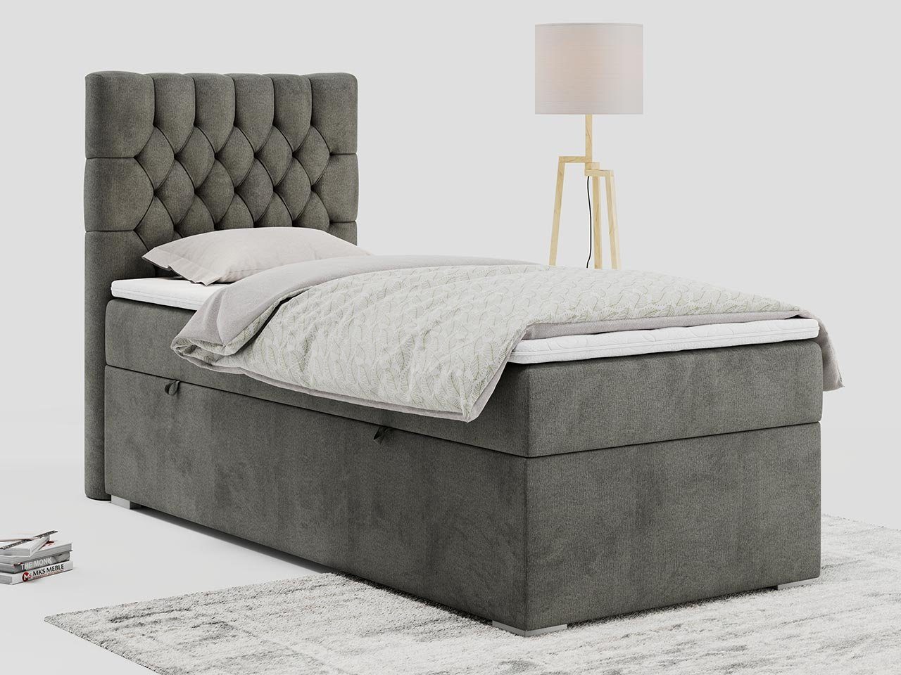 MKS MÖBEL Einzelbett, Polsterbett Kopfstütze, 90x200 gepolsterte mit Kopfstütze, PERA, Boxspringbett