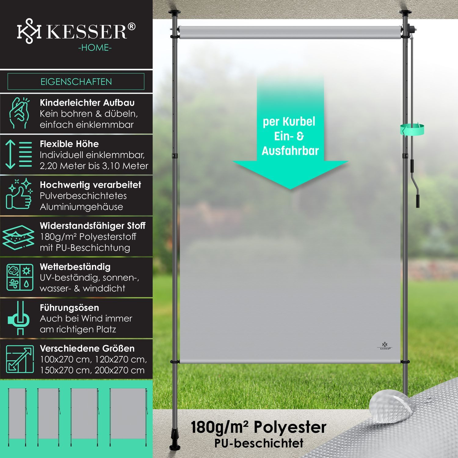 KESSER Senkrechtmarkise Klemmmarkise Ausziehbar Blickdicht Vertikal günstig online kaufen