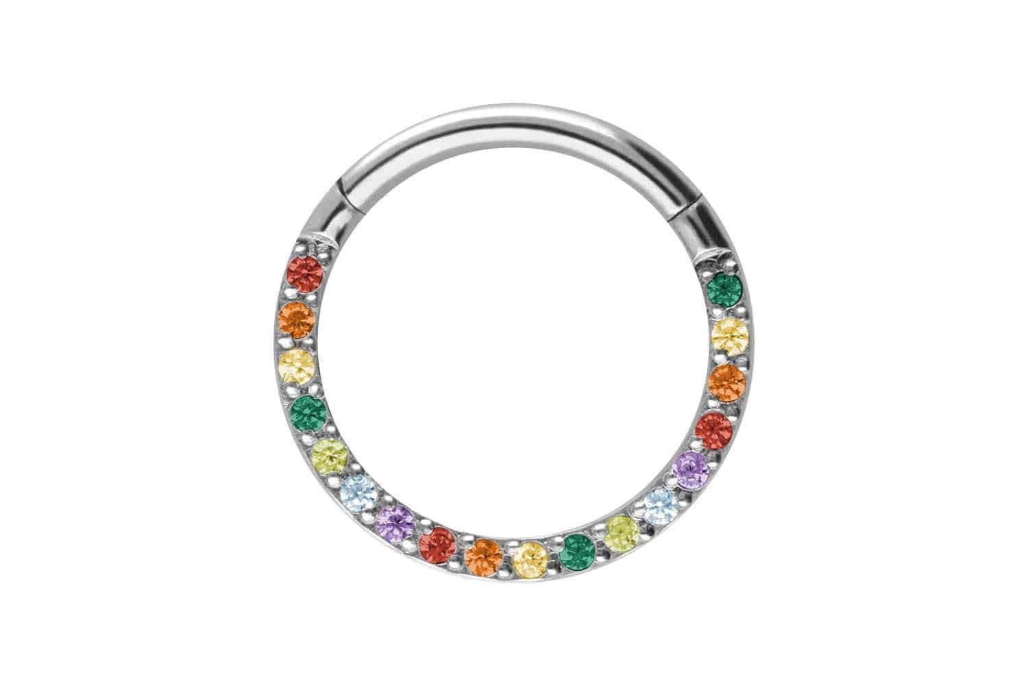 Piercing-Set Titan Segmentring Clicker EINGEFASSTE BUNTE KRISTALLE