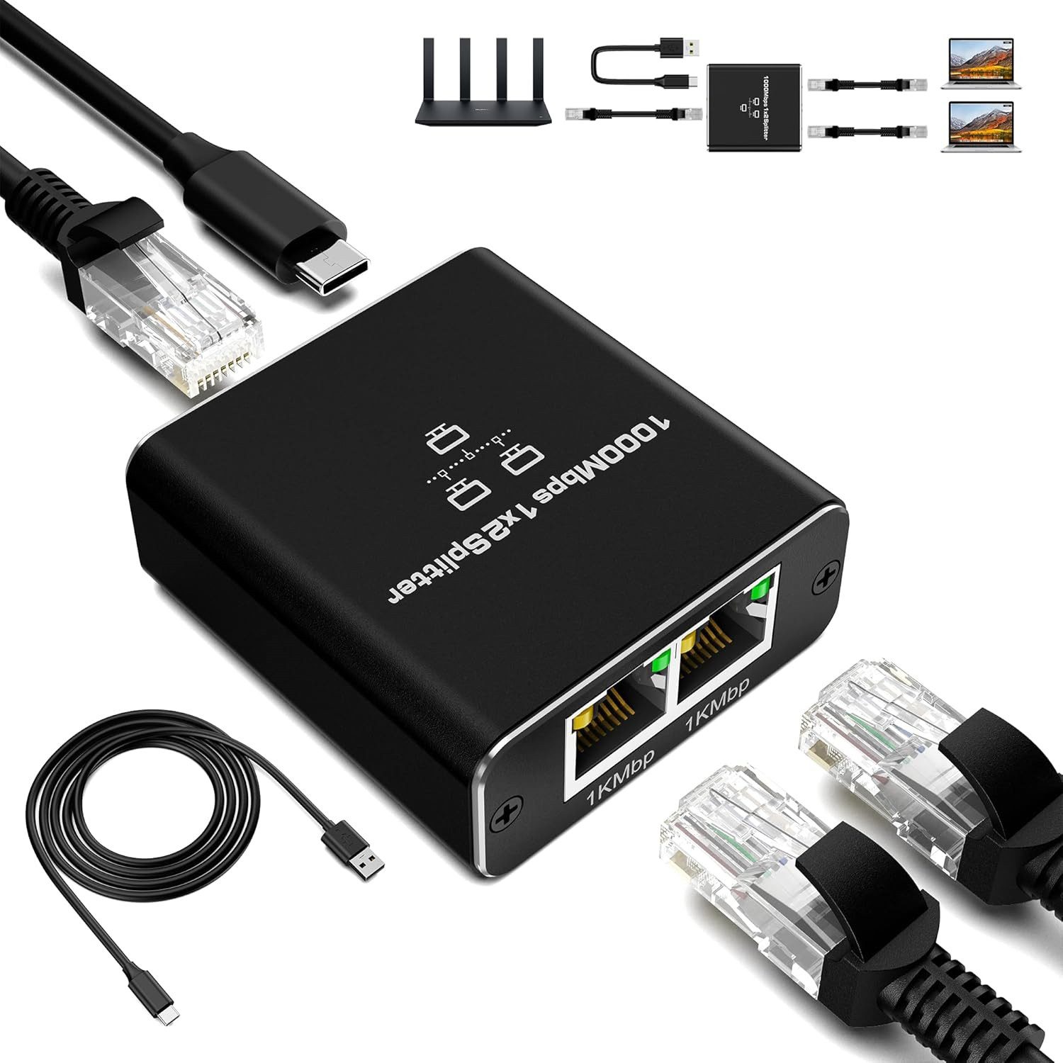 Olotos LAN Splitter 1 auf zu 2/4 Port Ethernet Switch Adapter Kabel Verteiler Netzwerk-Switch