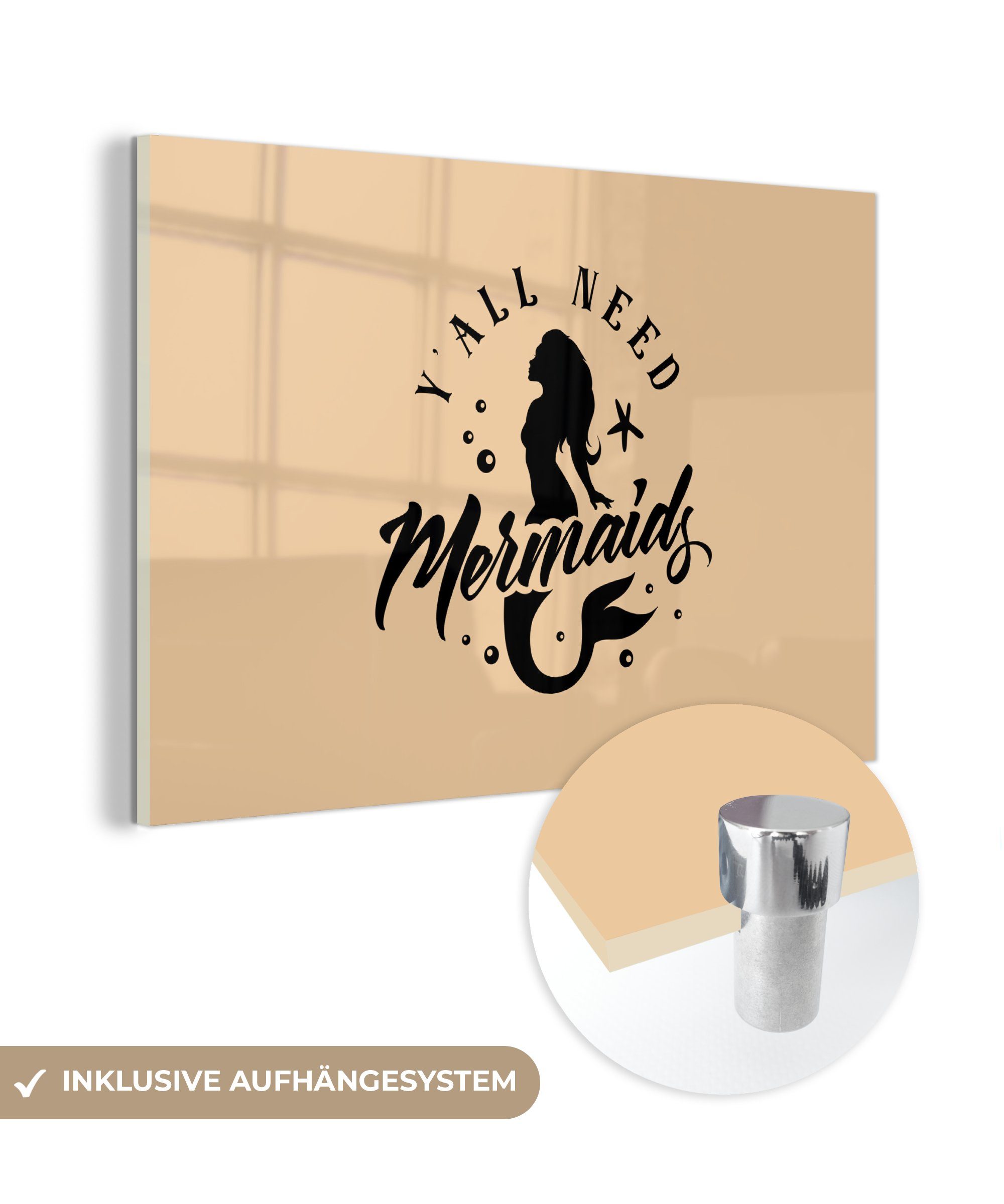 MuchoWow Acrylglasbild Meerjungfrau - Beige - Zitate, (1 St), Acrylglasbilder Wohnzimmer & Schlafzimmer