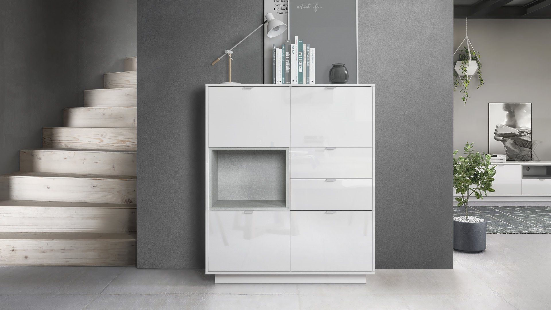 Vladon Highboard Metro (Highboard, mit 4 Türen, 2 Schubladen und 1 offenem günstig online kaufen