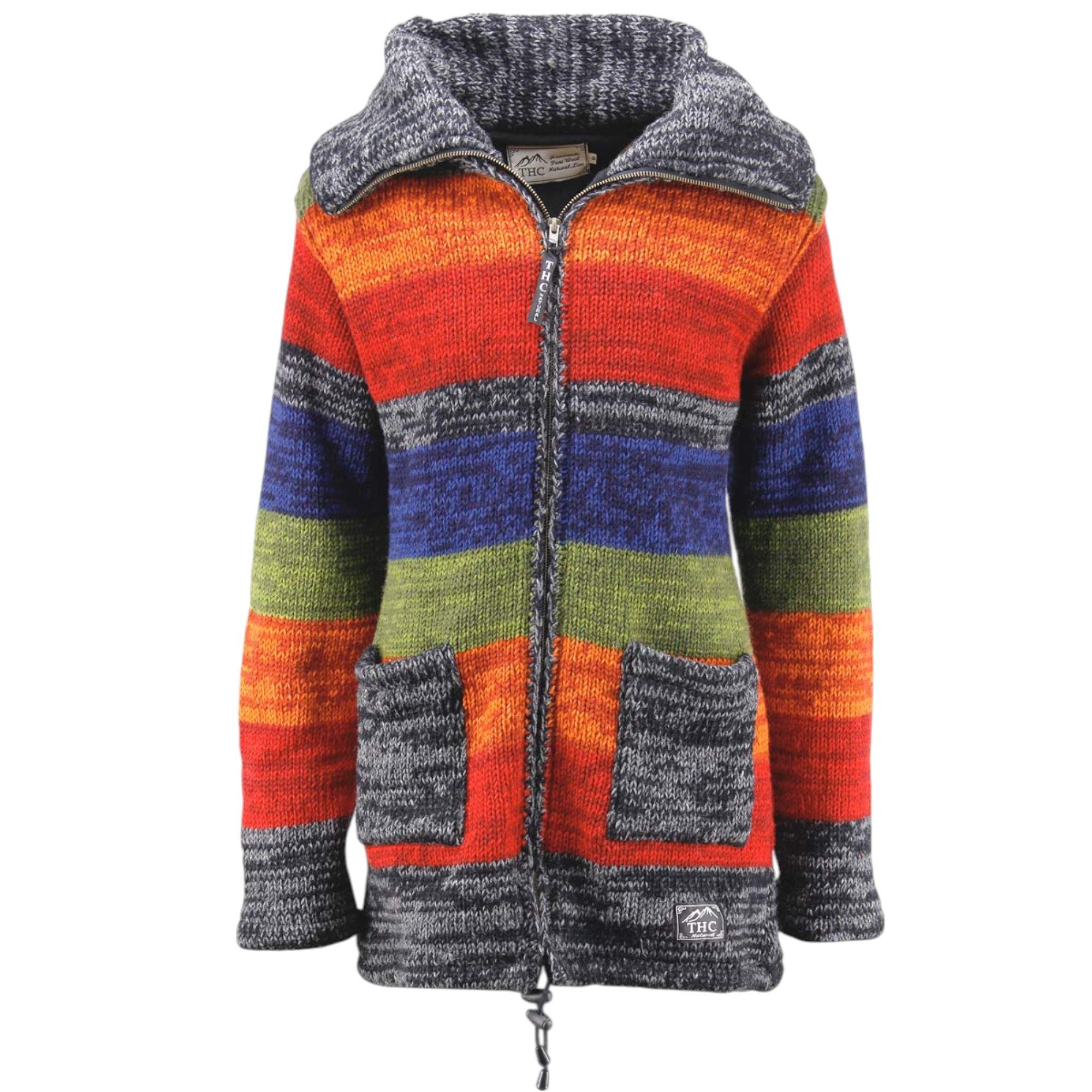 THC Natural Line Strickmantel THC Strickmantel 903 bunt (1 Stück, 1-tlg., 1 Stück) Kapuzenkragen