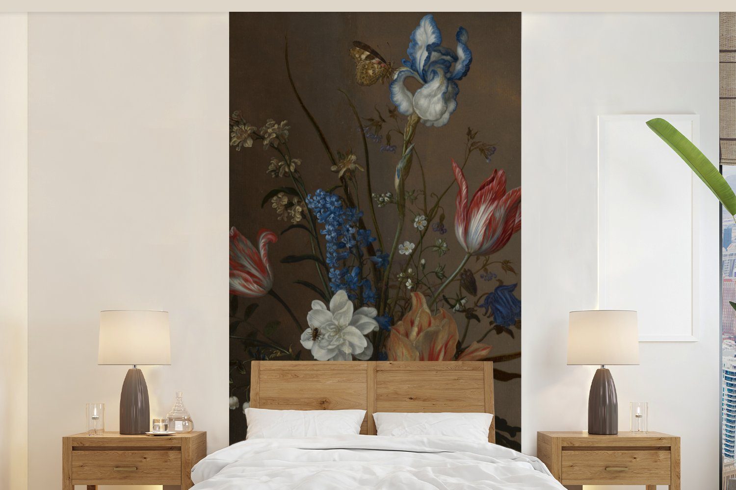 MuchoWow Fototapete Blumen in einer Wan-Li-Vase und Muscheln - Gemälde von Balthasar van, Matt, bedruckt, (2 St), Vliestapete für Wohnzimmer Schlafzimmer Küche, Fototapete