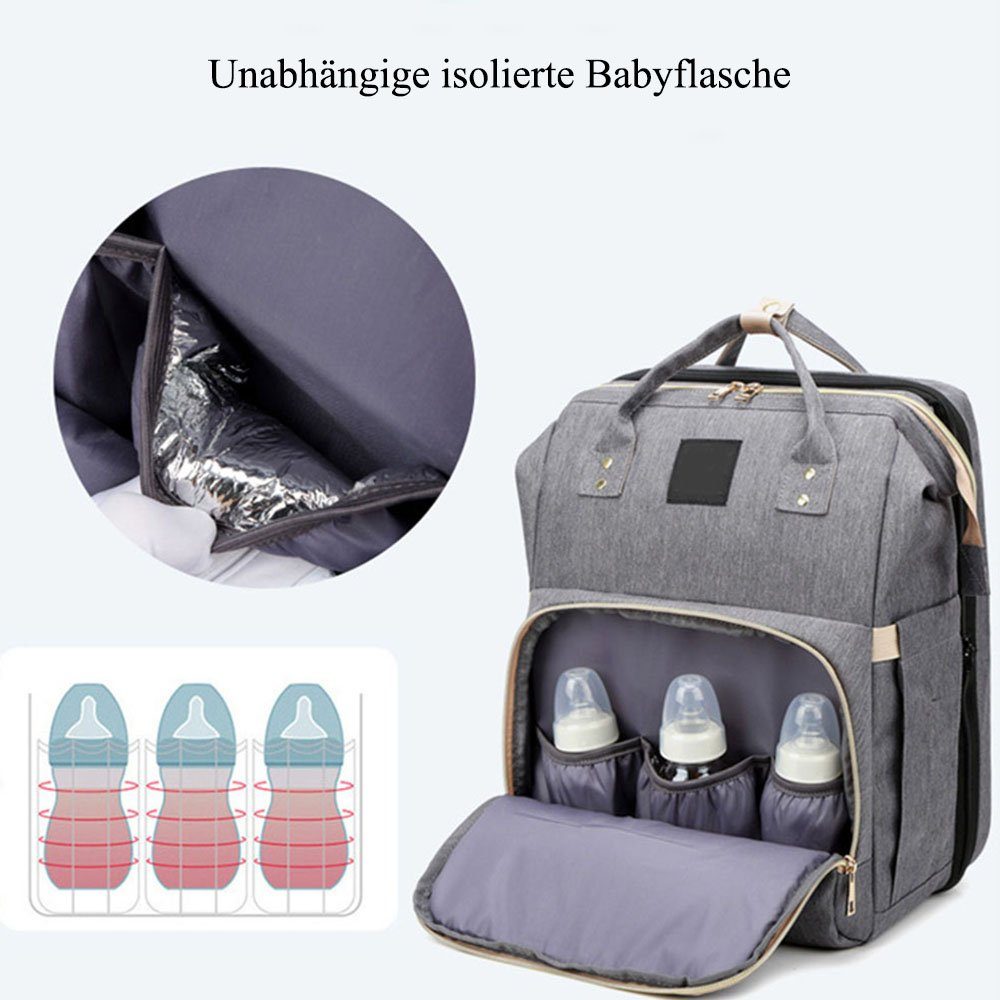 NUODWELL Wickeltasche Baby Rucksack,mit grau und Wickeltasche USB-Ladeanschluss Moskitonetz