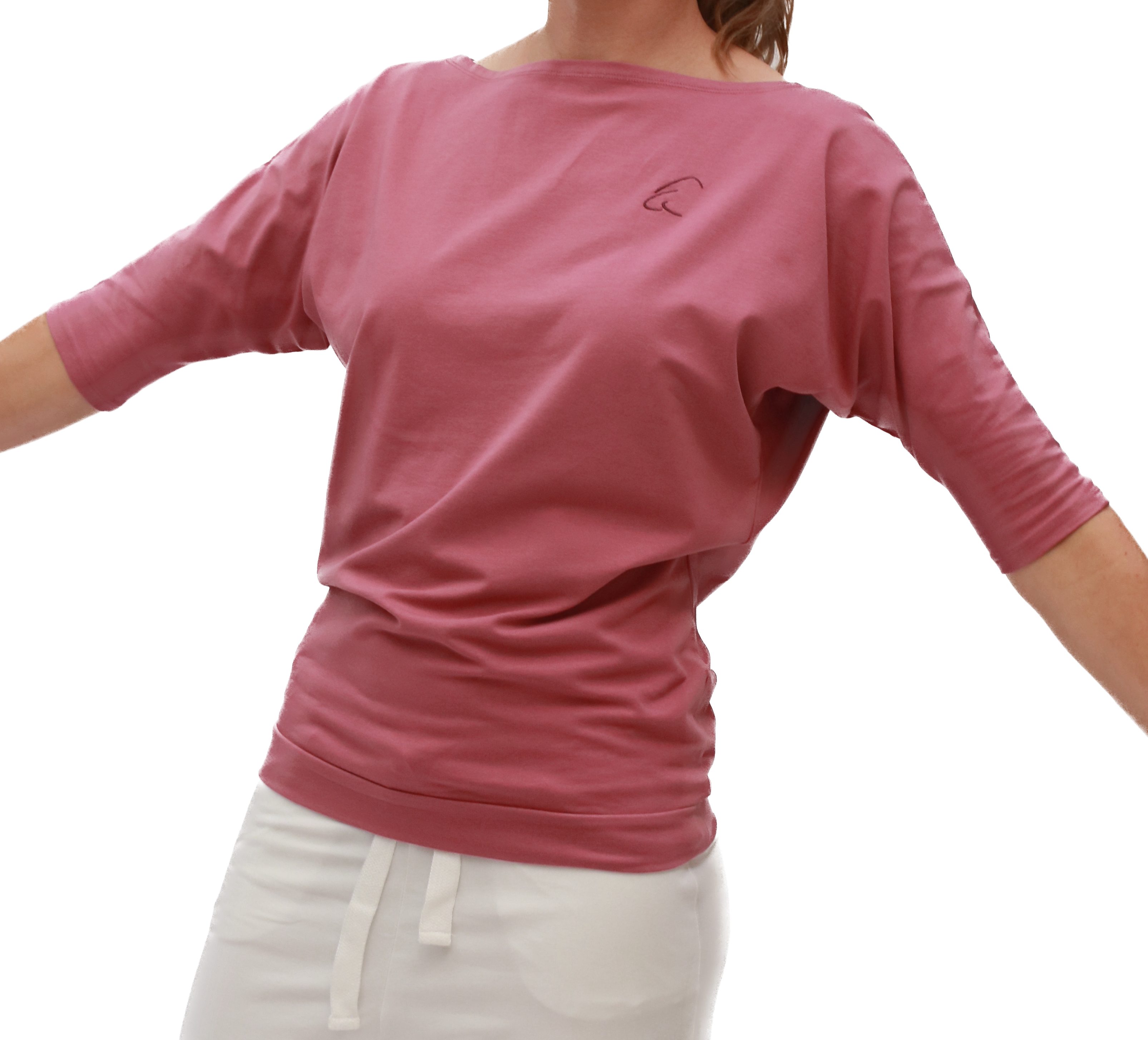 ESPARTO Yogashirt Halbarmshirt Sadaa in Bio-Baumwolle Wohlfühlshirt mit breitem Schulterausschnitt (U-Boot-Ausschnitt) Heiderose