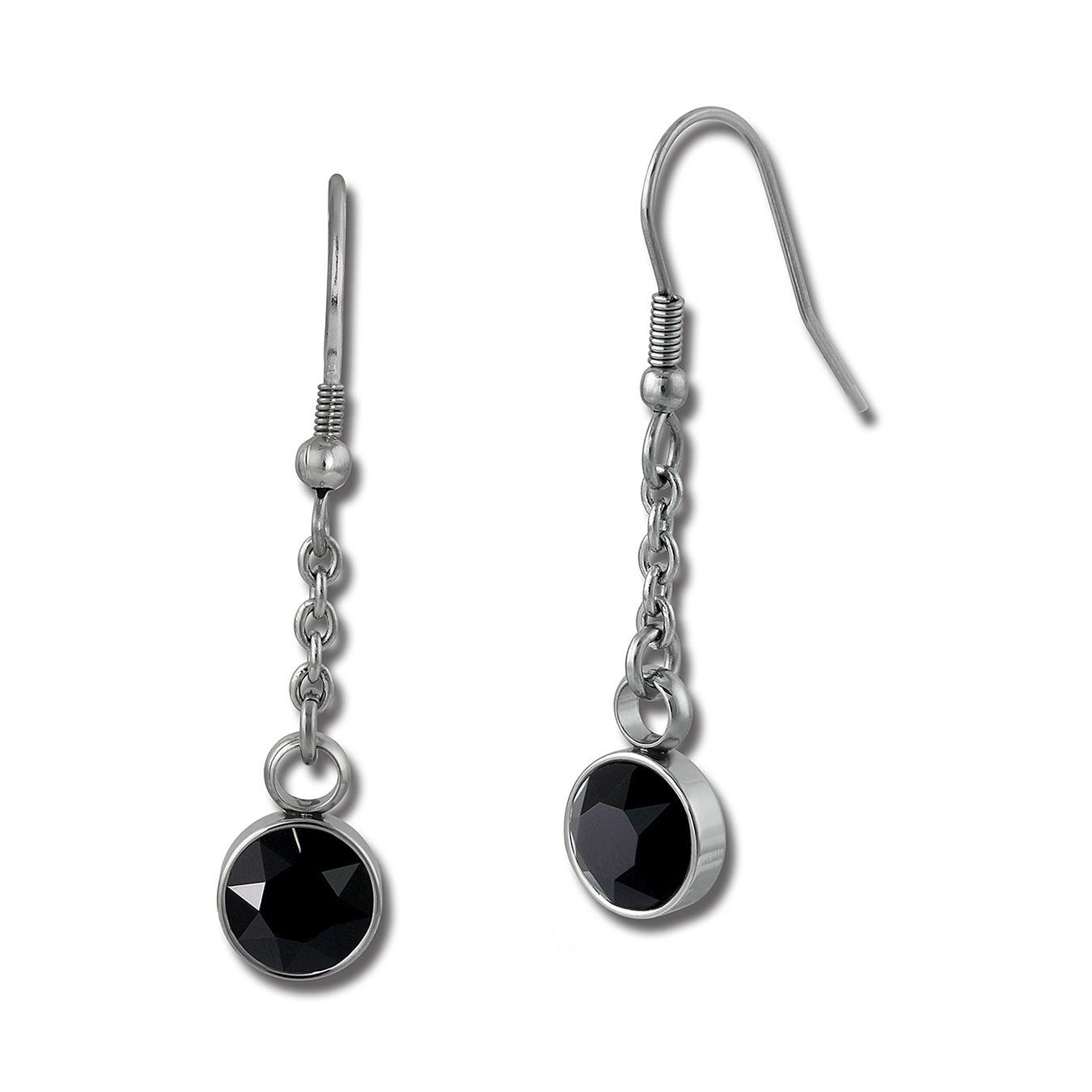 Amello Paar Ohrhänger Amello Ohrringe Edelstahl Ohrhänger rund (Ohrhänger), Damen Ohrhänger rund Edelstahl (Stainless Steel) silberfarben, schwarz