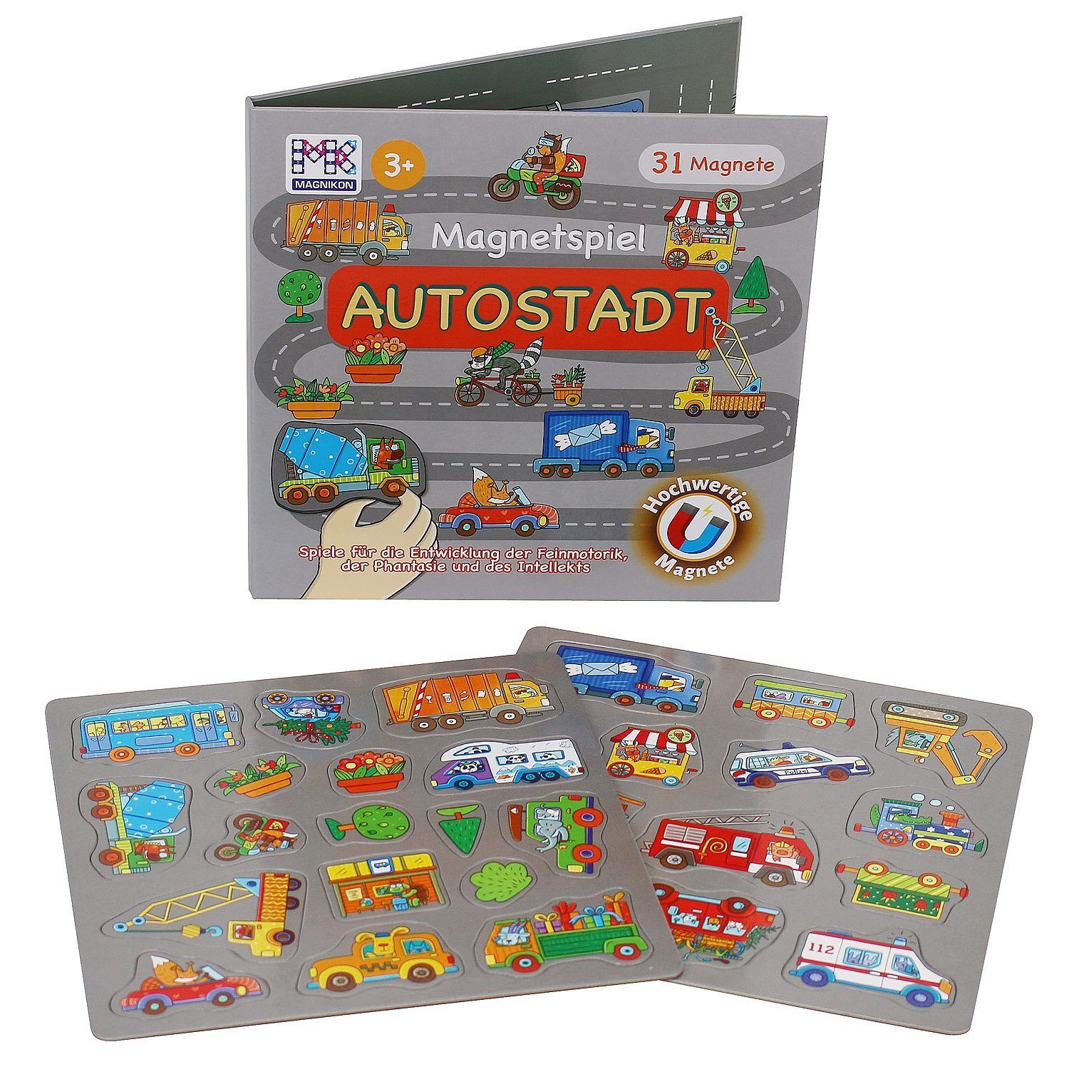 MAGNIKON Spiel Magnetspiel Autofahrt Beschäftigung für Kinder ab 3 Jahren, Magnetspiel Fahrzeuge, 31 Puzzle Magnete