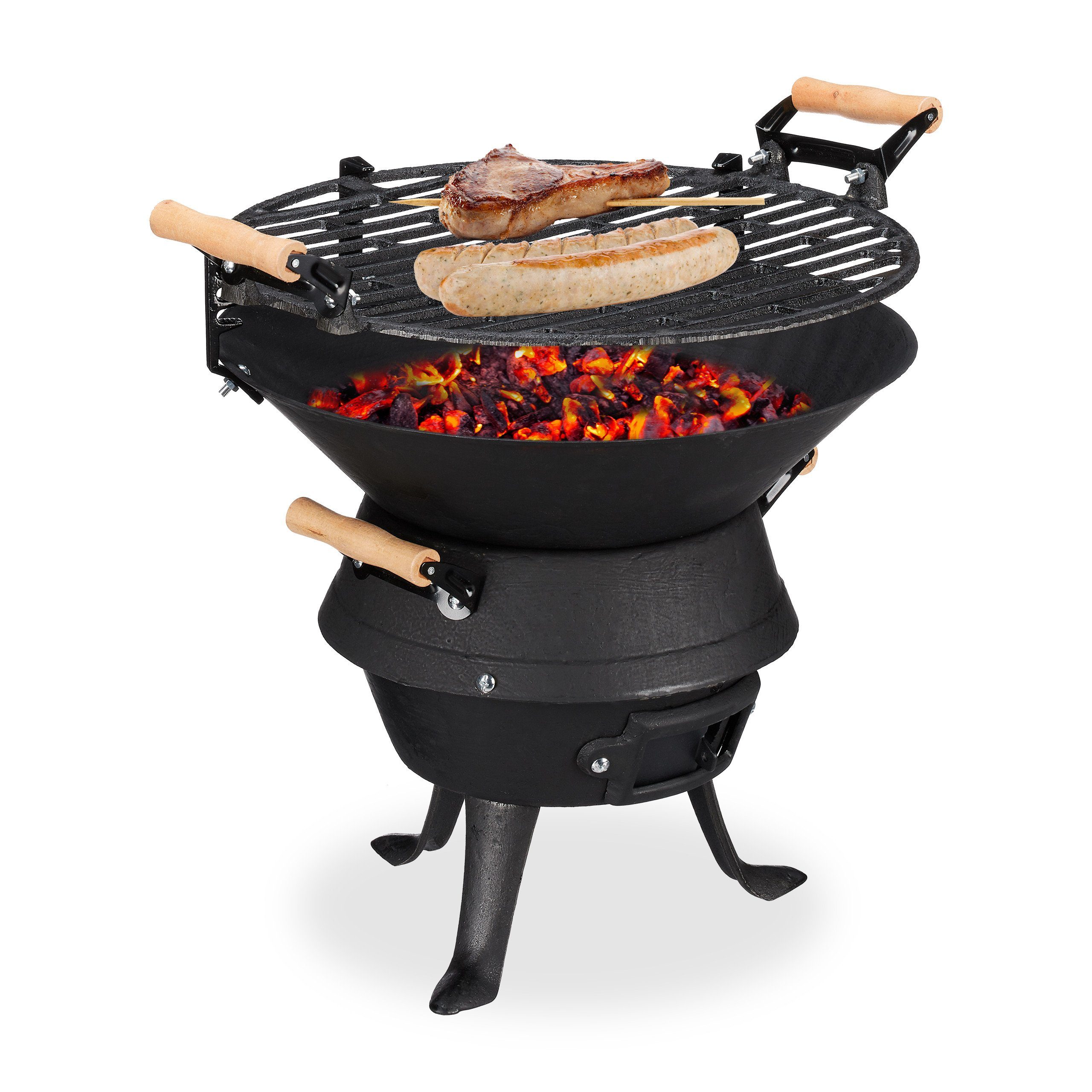 relaxdays Holzkohlegrill Grillfass Gusseisen