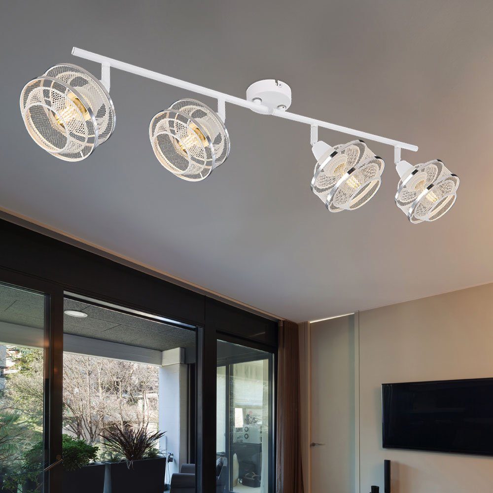 Globo LED Deckenspot, Leuchtmittel nicht inklusive, Decken Spot Lampe 4-Flammig Beleuchtung Gitter-Geflecht Weiß | Deckenstrahler