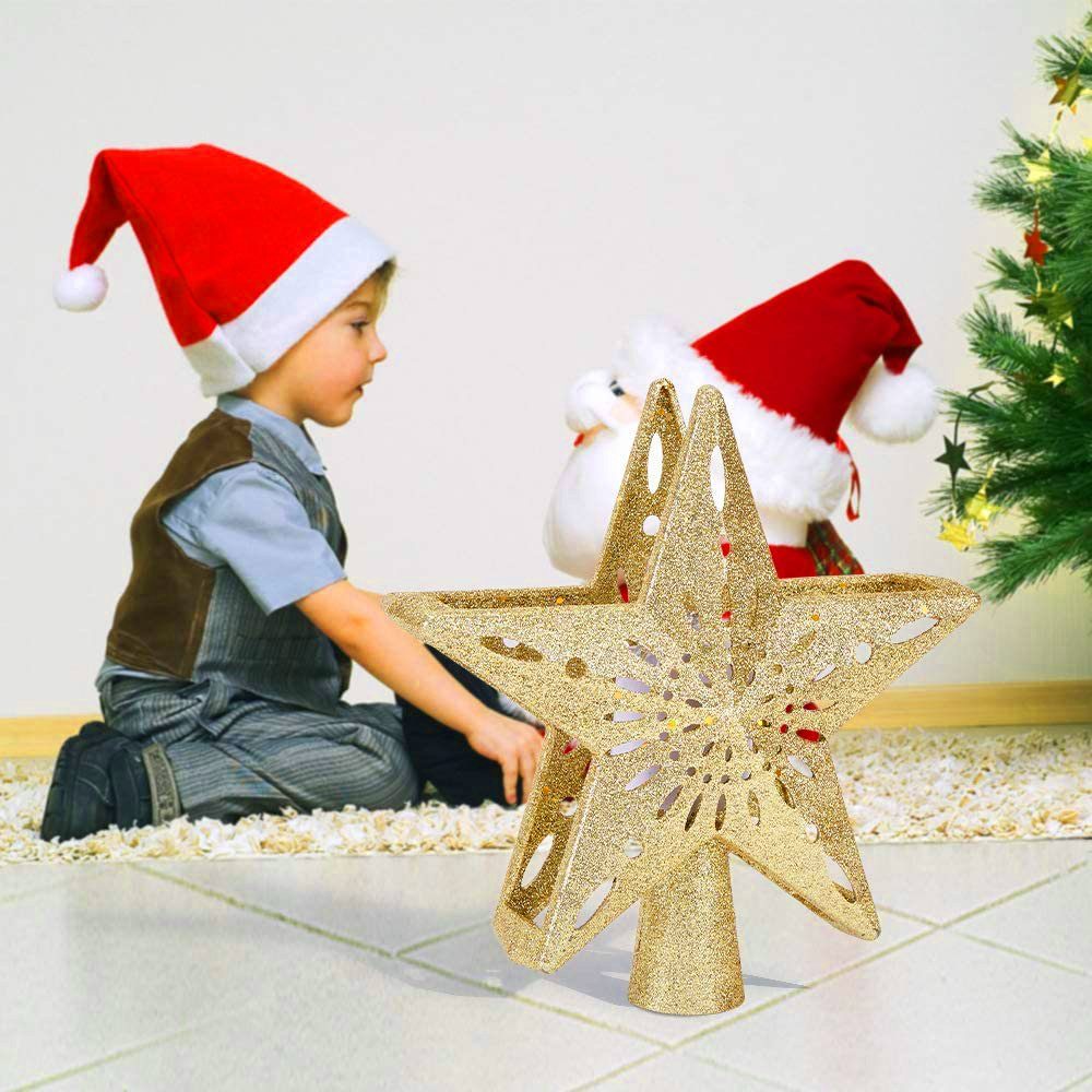 Jibenhome Christbaumspitze Schneeflockenprojektor Stern Baumspitze Christbaumspitze, Stecker, Schneeflocken-Projektionslampe für Tannenbaum Weihnachtsbaumschmuck