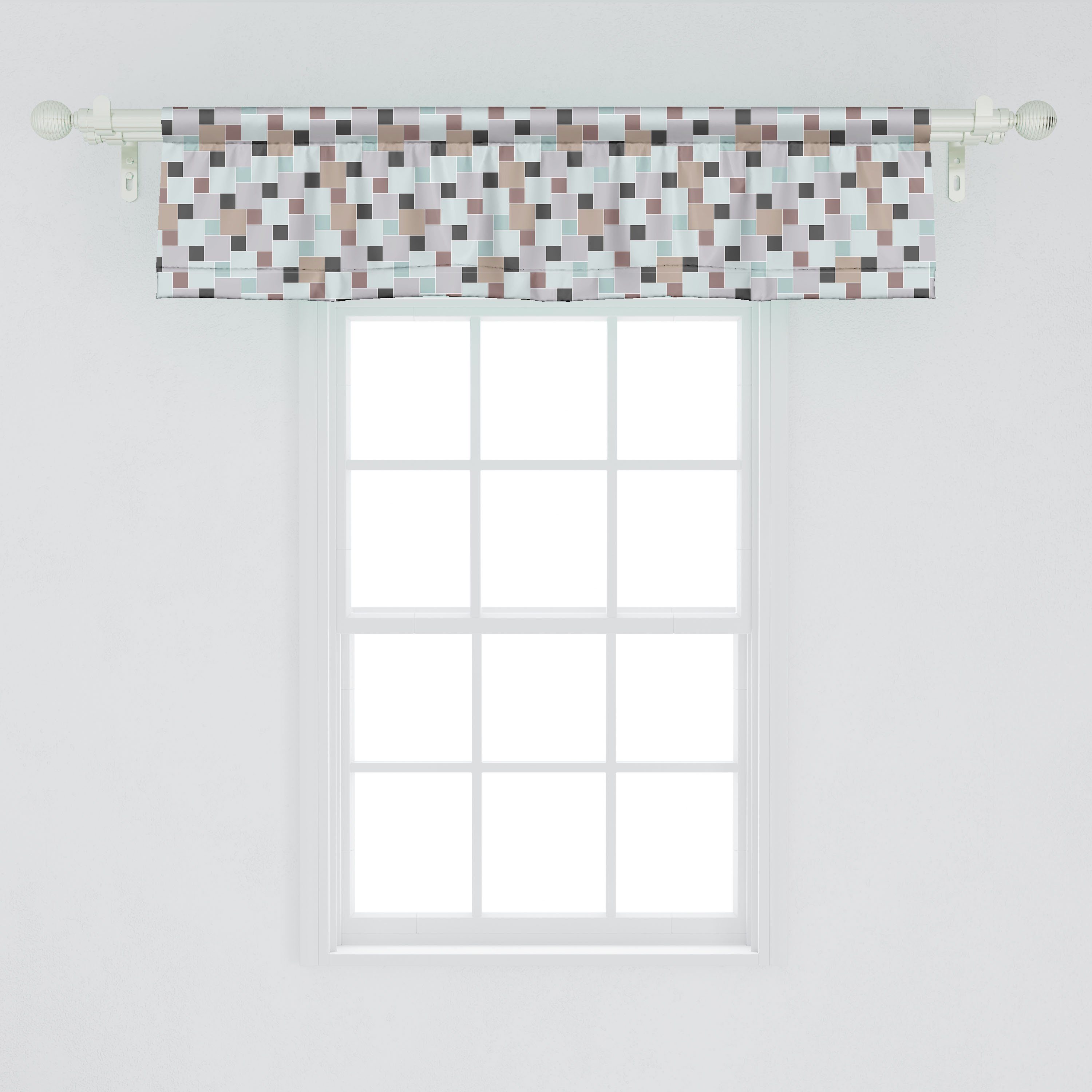 Vorhang für Schlafzimmer Scheibengardine Volant Gedämpfte mit große Microfaser, Farben Kleine Stangentasche, und Küche Dekor Quadrate Abakuhaus,