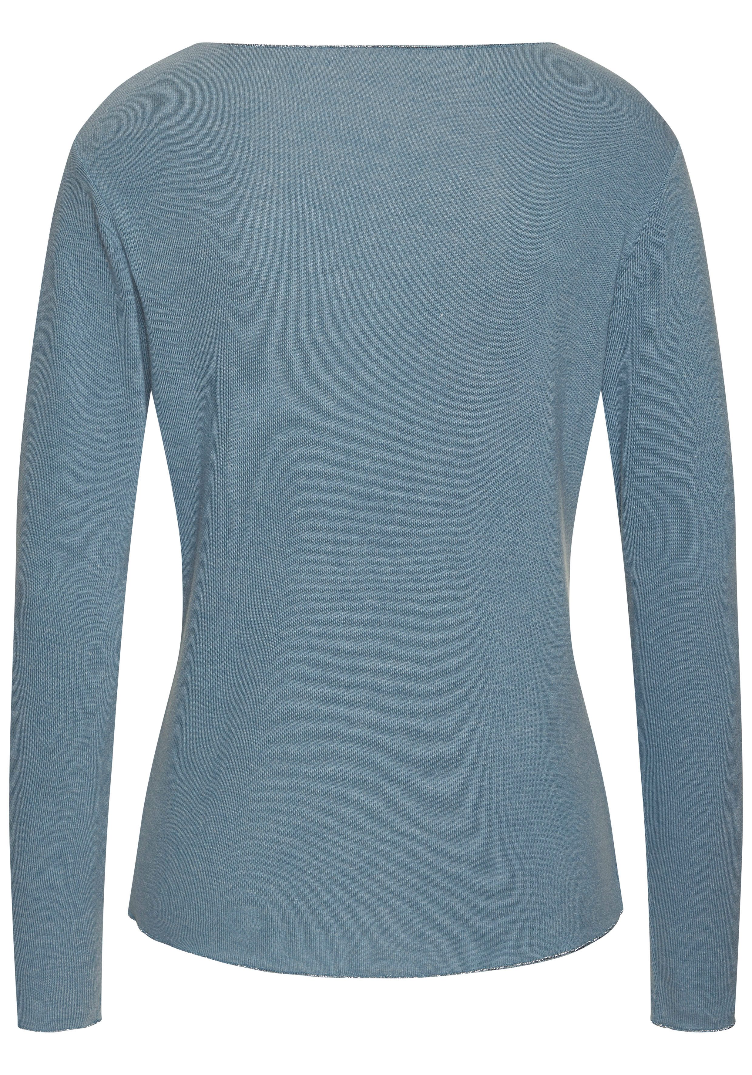 LASCANA Langarmshirt mit feiner Glitzereinfassung aus weichem Viskose-Feinstrick