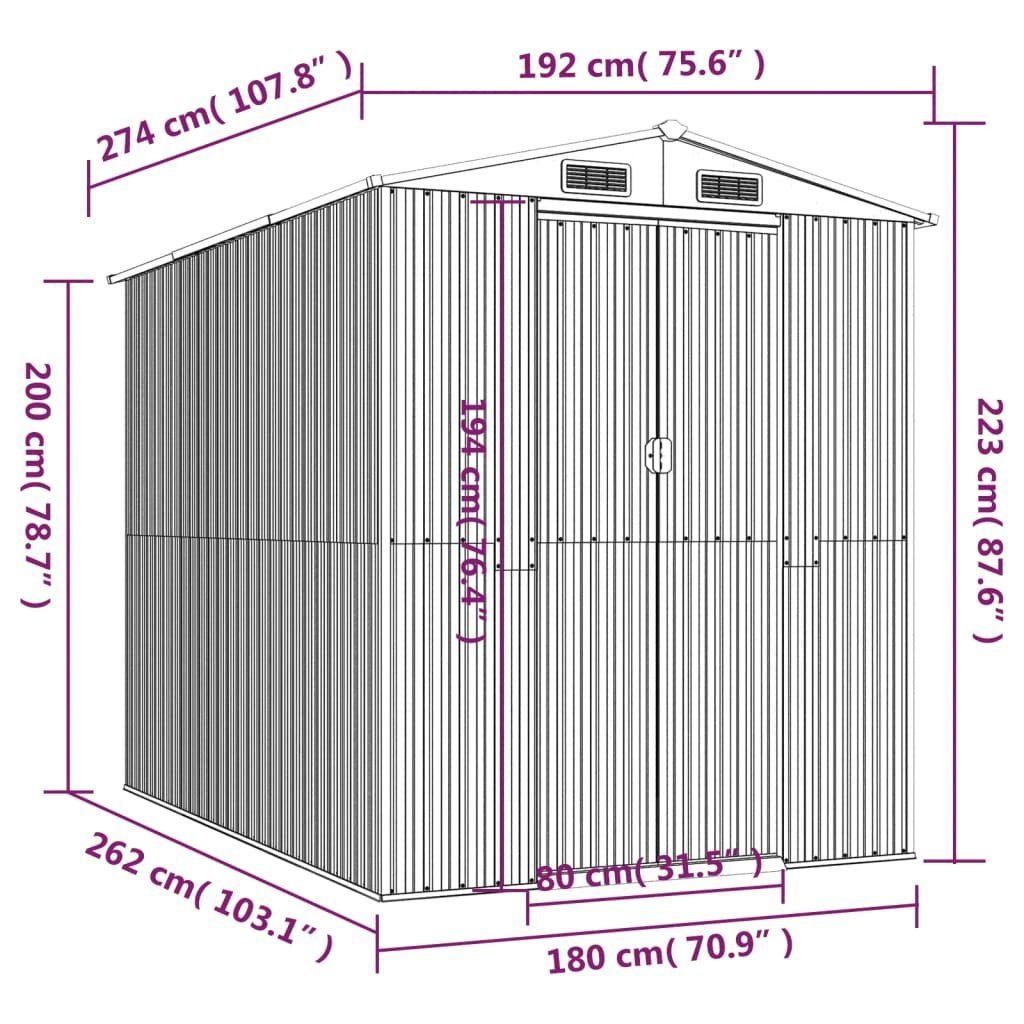 Stahl cm Gartenhaus vidaXL Verzinkter Geräteschuppen 192x274x223 Grün