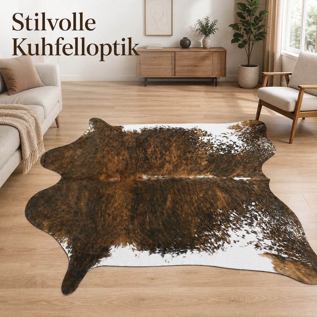 Lochas Fellteppich Teppich in Kuhfelloptik, Kurzflor, waschbar – Bild 2 von 5