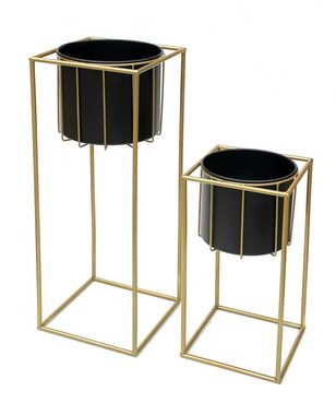 DanDiBo Blumenständer Blumenhocker mit Topf Metall Gold Schwarz Eckig 2er Set Blumenständer 96035 Blumensäule Modern Pflanzenständer Pflanzenhocker