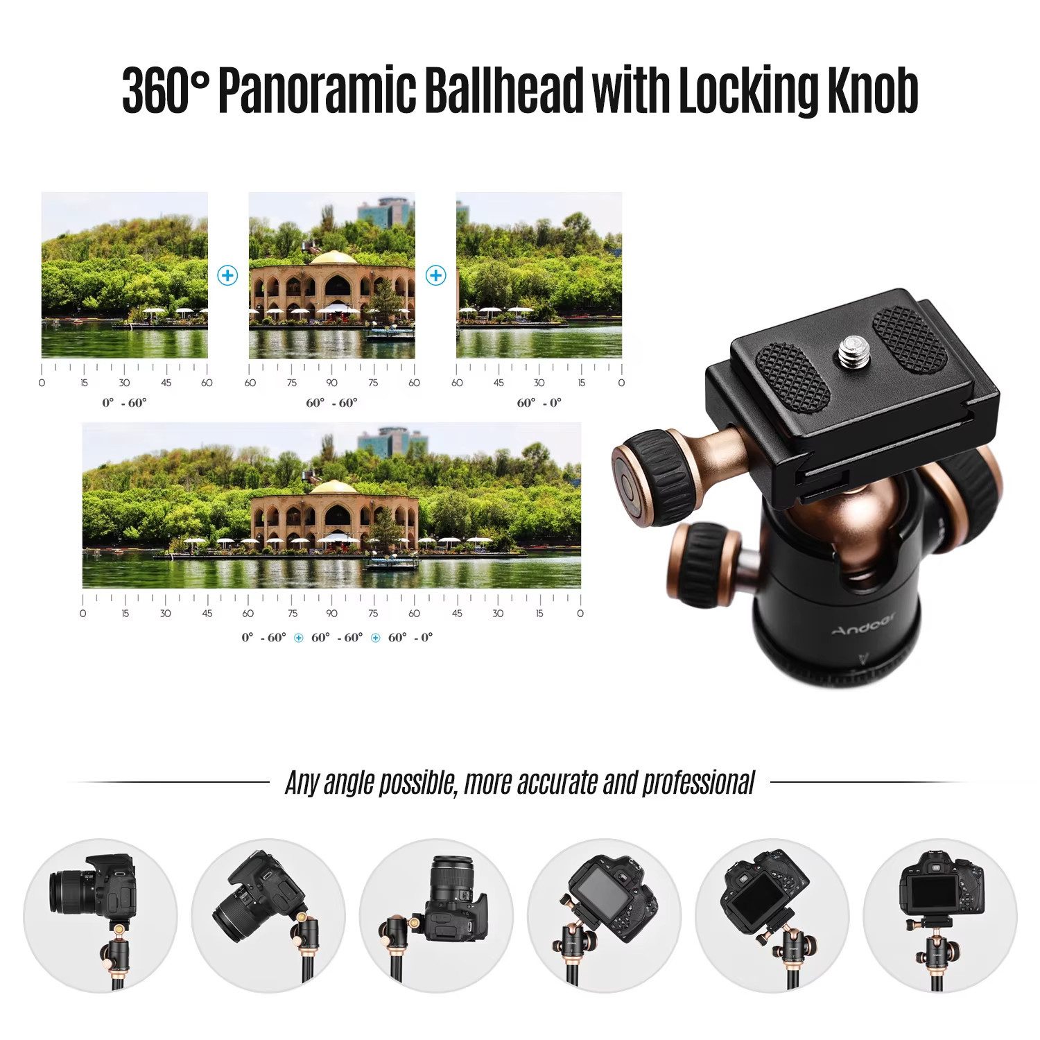 Andoer Q160SA Kamerastativ mit Panorama-Kugelkopfstativ DSLR-Digitalkameras Kamerastativ (bis 126cm höhenverstellbar, 8kg Tragfähigkeit)