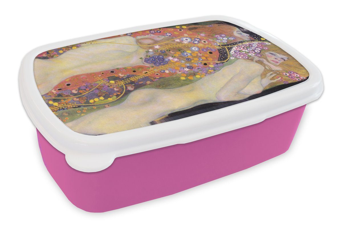 MuchoWow Lunchbox Wasserschlangen II - Gustav Klimt, Kunststoff, (2-tlg), Brotbox für Erwachsene, Brotdose Kinder, Snackbox, Mädchen, Kunststoff rosa