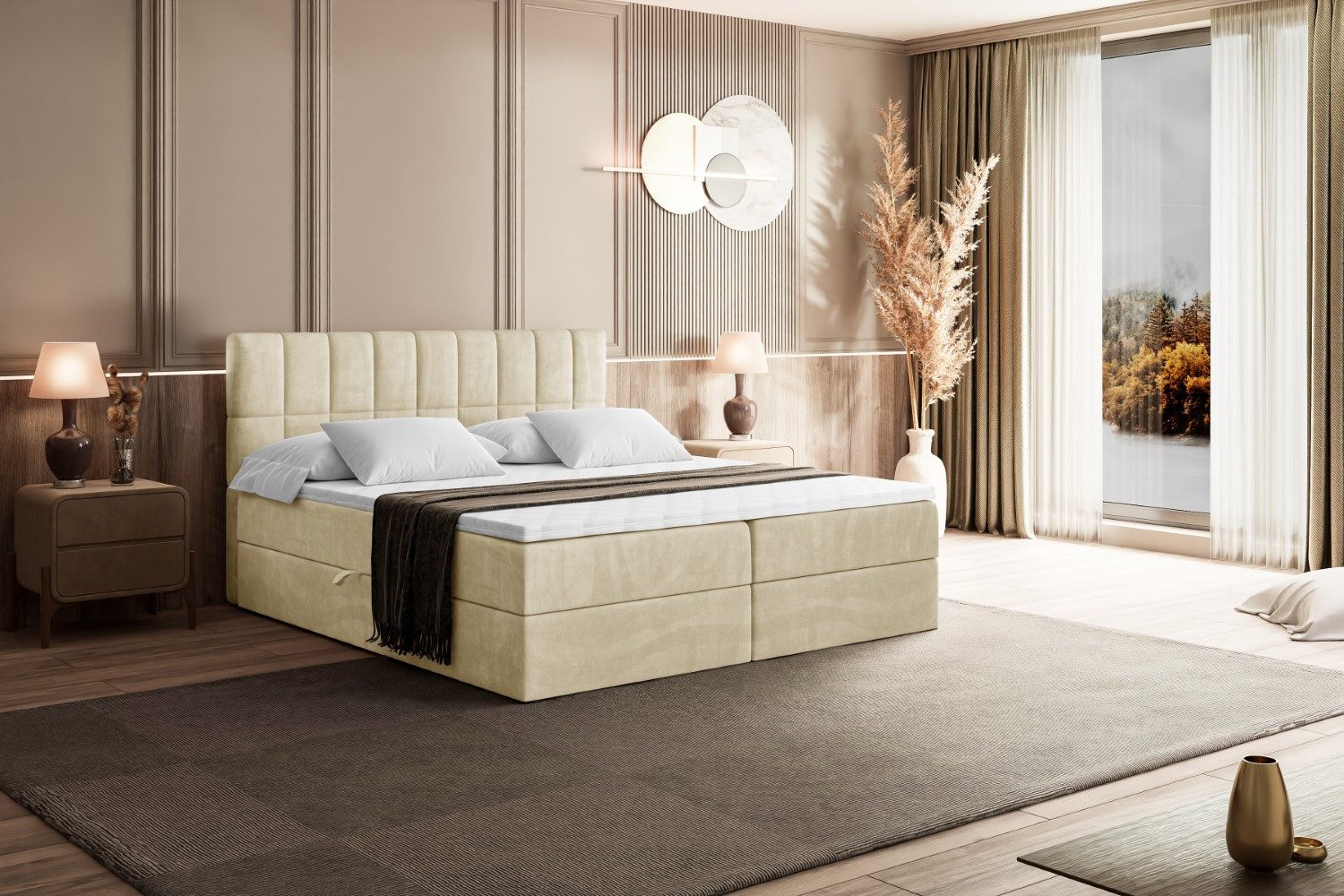 ALTDECOR Boxbett MIAMI (Multipocket-Matratze H4, H3 Matratze Bonellfederung, Topper, Kopfteil)