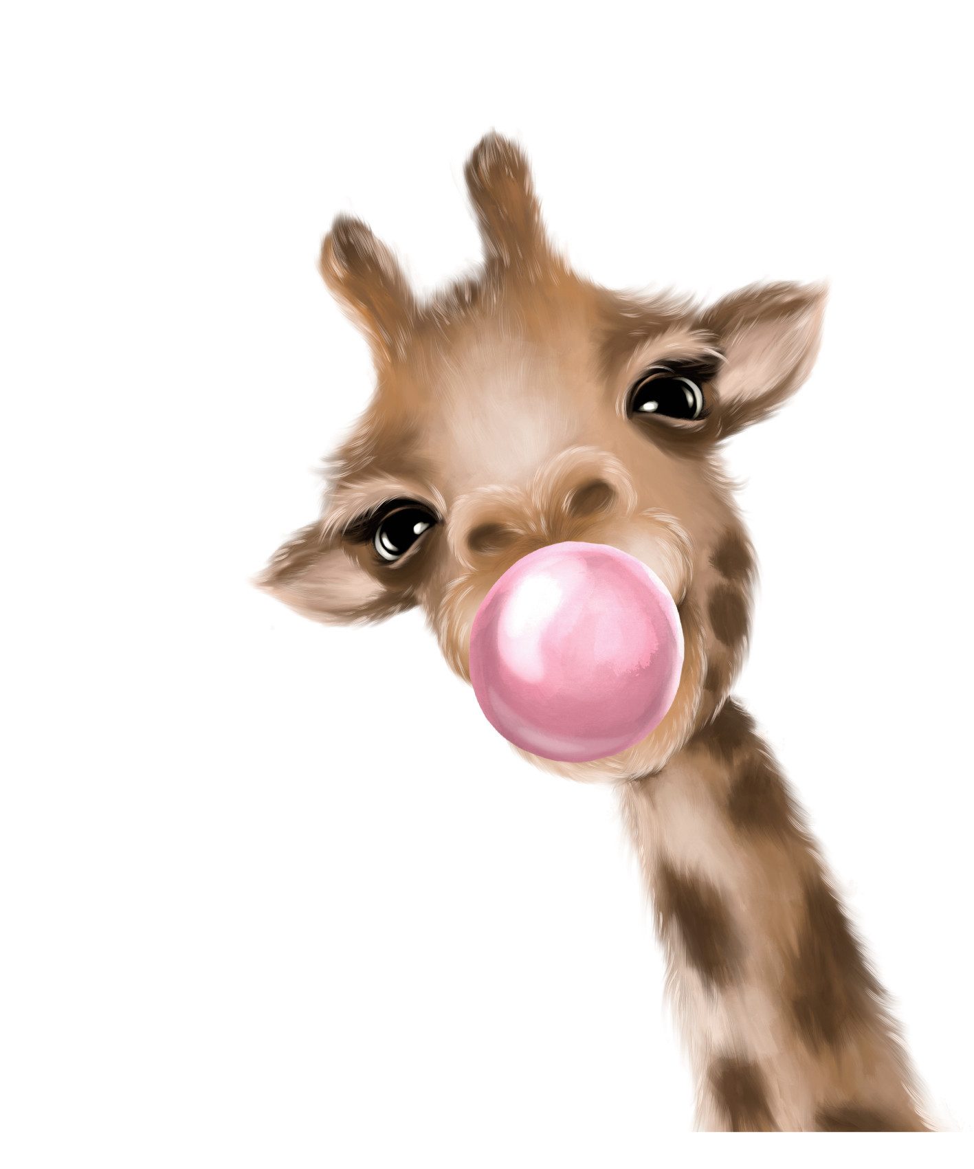 Lüttenhütt Bild mit Rahmen oder Poster, Giraffe mit Kaugummi in Rosa, Fantasy, Giraffe, Giraffen Bilder, Tiere (1 St), HD Premium Druck