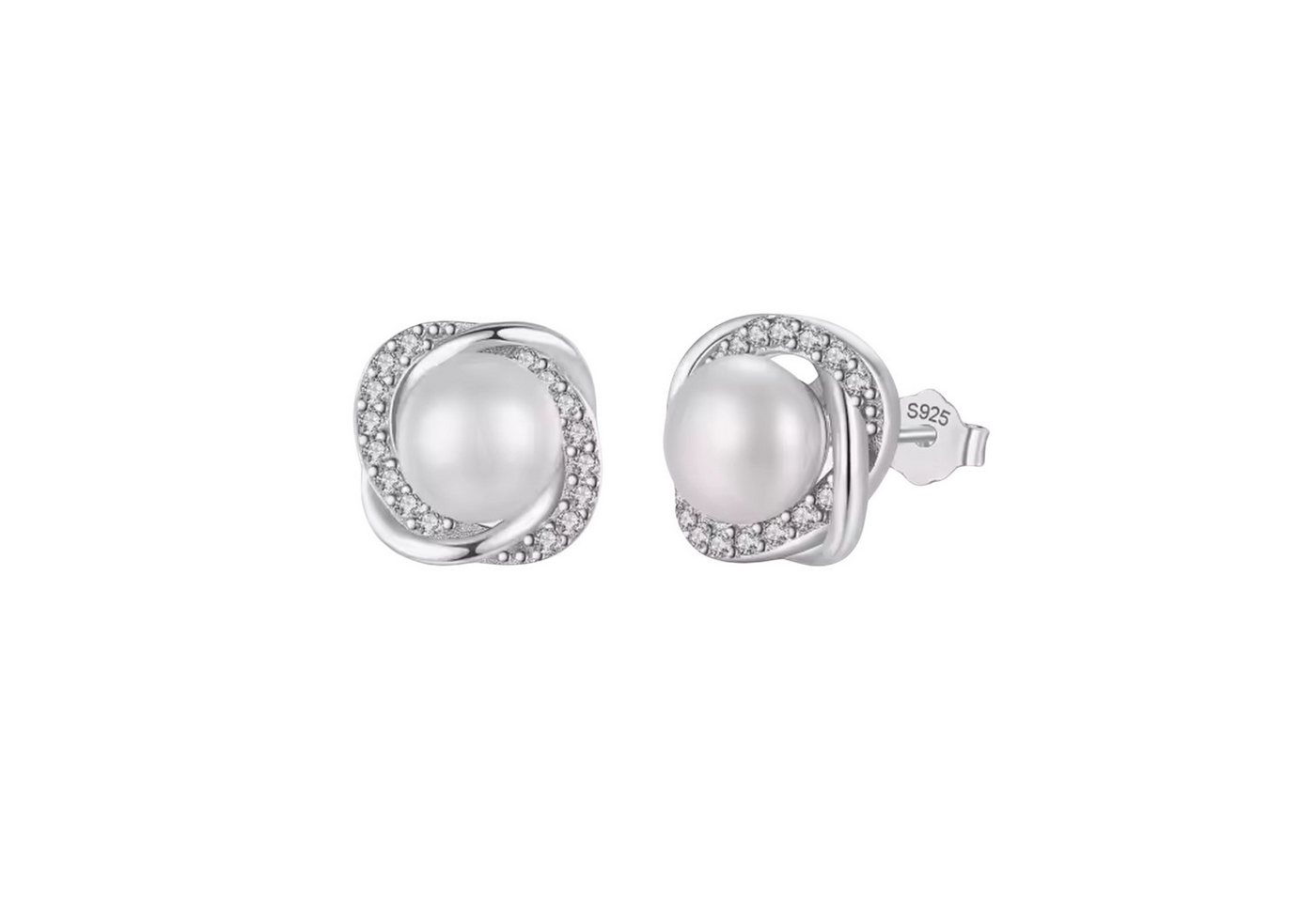 Runde Perlé Perlenohrringe elegante Ohrstecker mit Süßwasserperle im Zirkon Kreis, handgefertigte Ohrstecker, 925 Sterling Silber