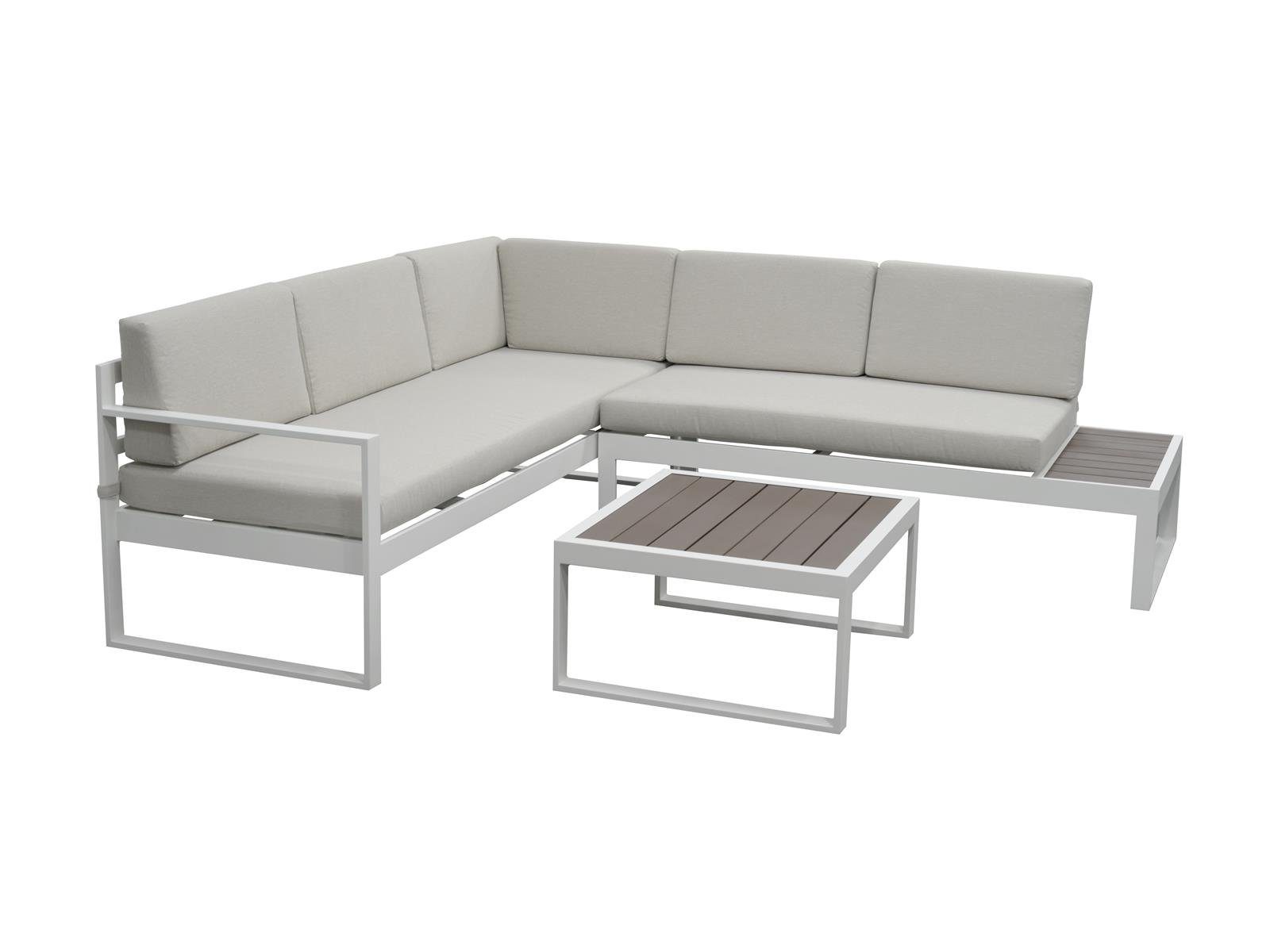 Green Spirit Loungeset »Lusso« Lounge Set Alu Ecklounge Loungemöbel Sitzgruppe Gartenmöbel, (Set, 3-tlg., 1 3-Sitzer Sofa), Aluminium, weiß, für 5 Personen, wetterfest - Garten, Terrasse