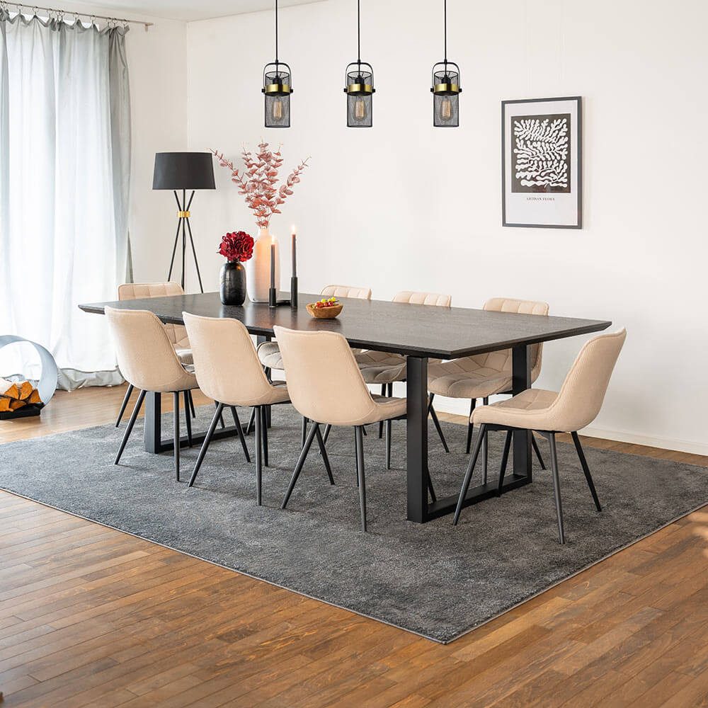 HOME DELUXE Essgruppe Eckig AVENCIA inkl. U-Fuß - 240 x 120 cm Dark Oak, (9-tlg), MDF Esstisch mit U-Fuß & Esszimmerstühle für Esszimmer & Wohnzimmer