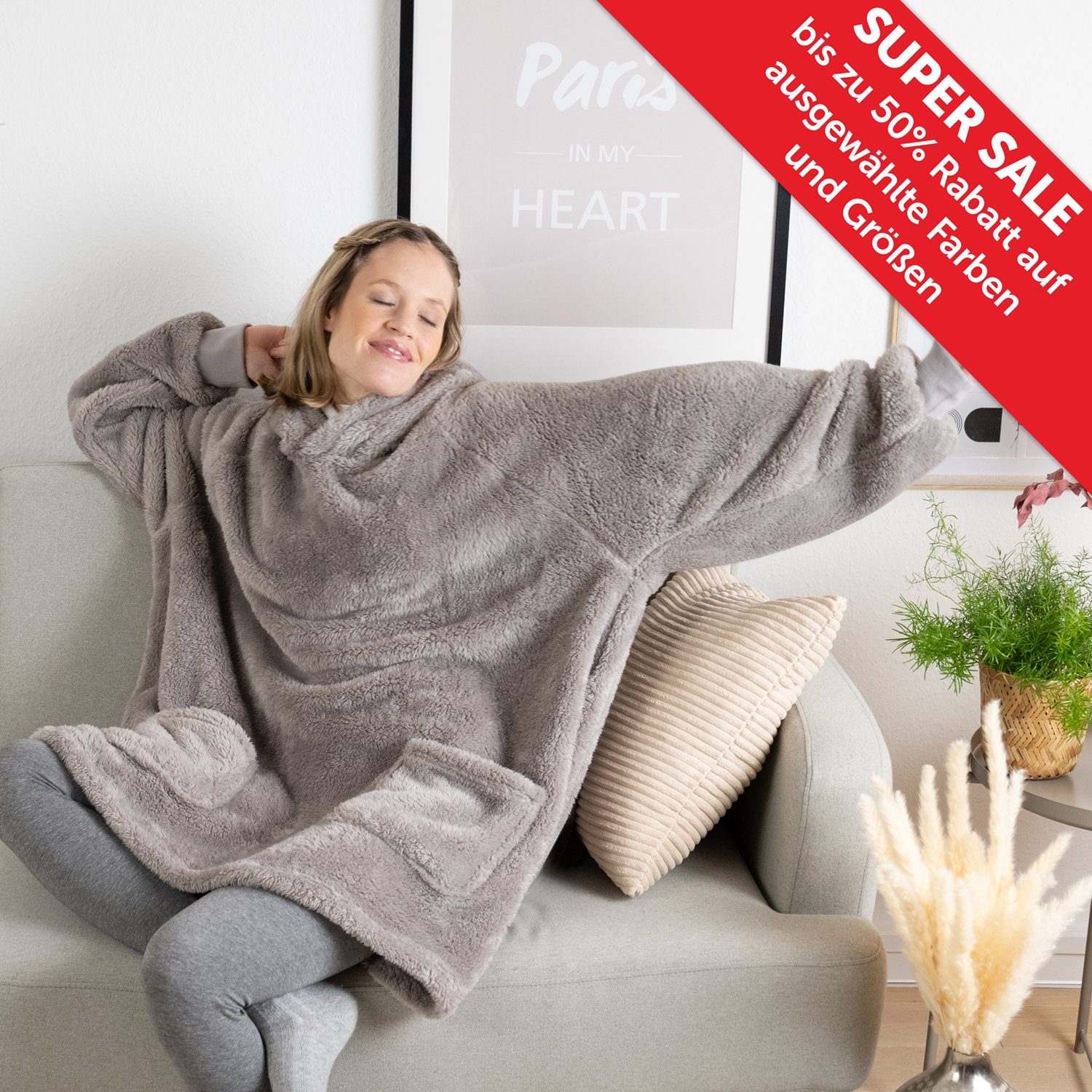 Blumtal Hoodie Ärmeldecke Unisex - flauschig mit Ärmeln - OEKO-TEX zertifiziert mit Ärmeln und Fußtasche