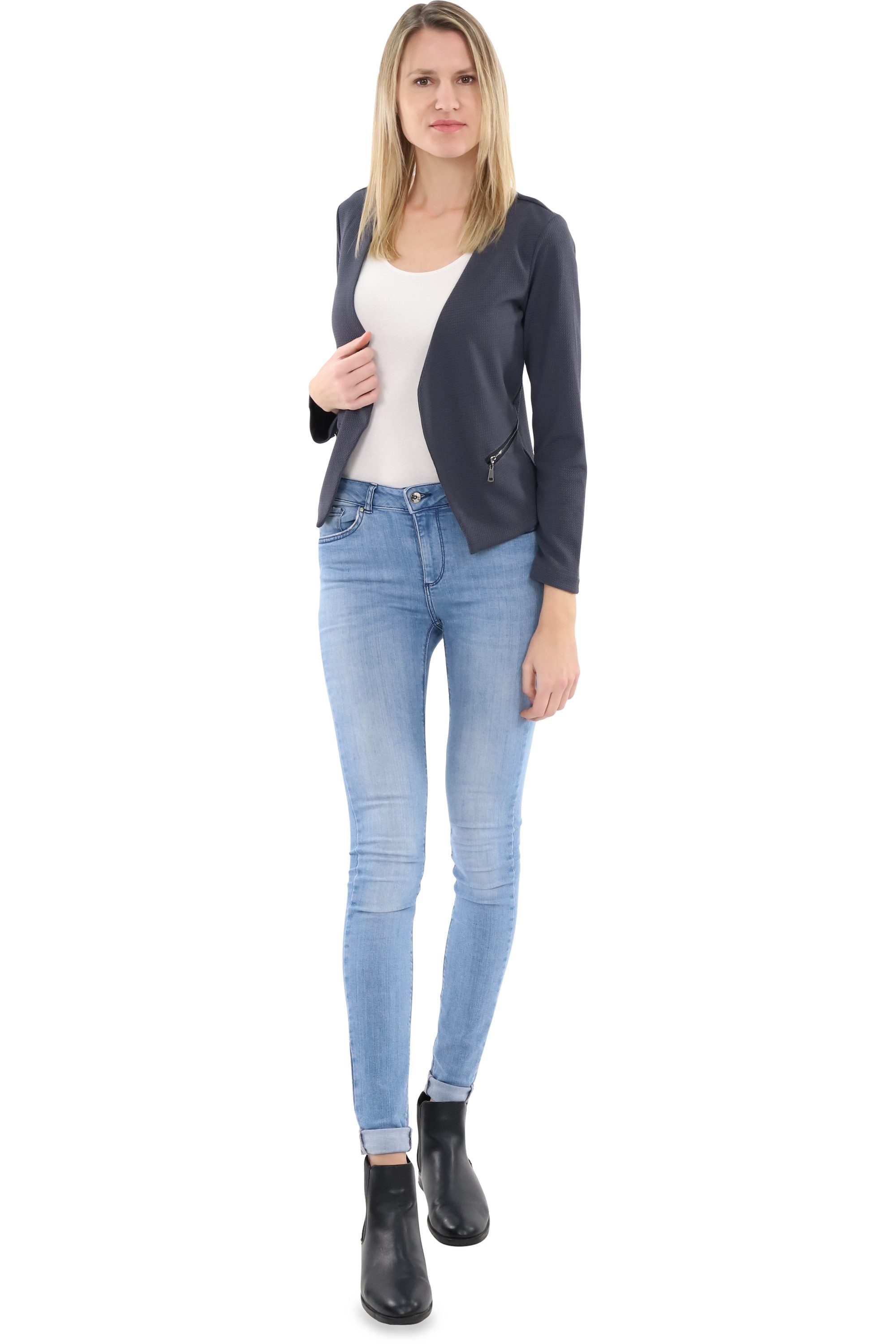 malito more than fashion Jackenblazer malito Damen Blazer ohne Kragen, Sakko im Basic Look, Kurzjacke mit Sweatblazer im Basic-Look